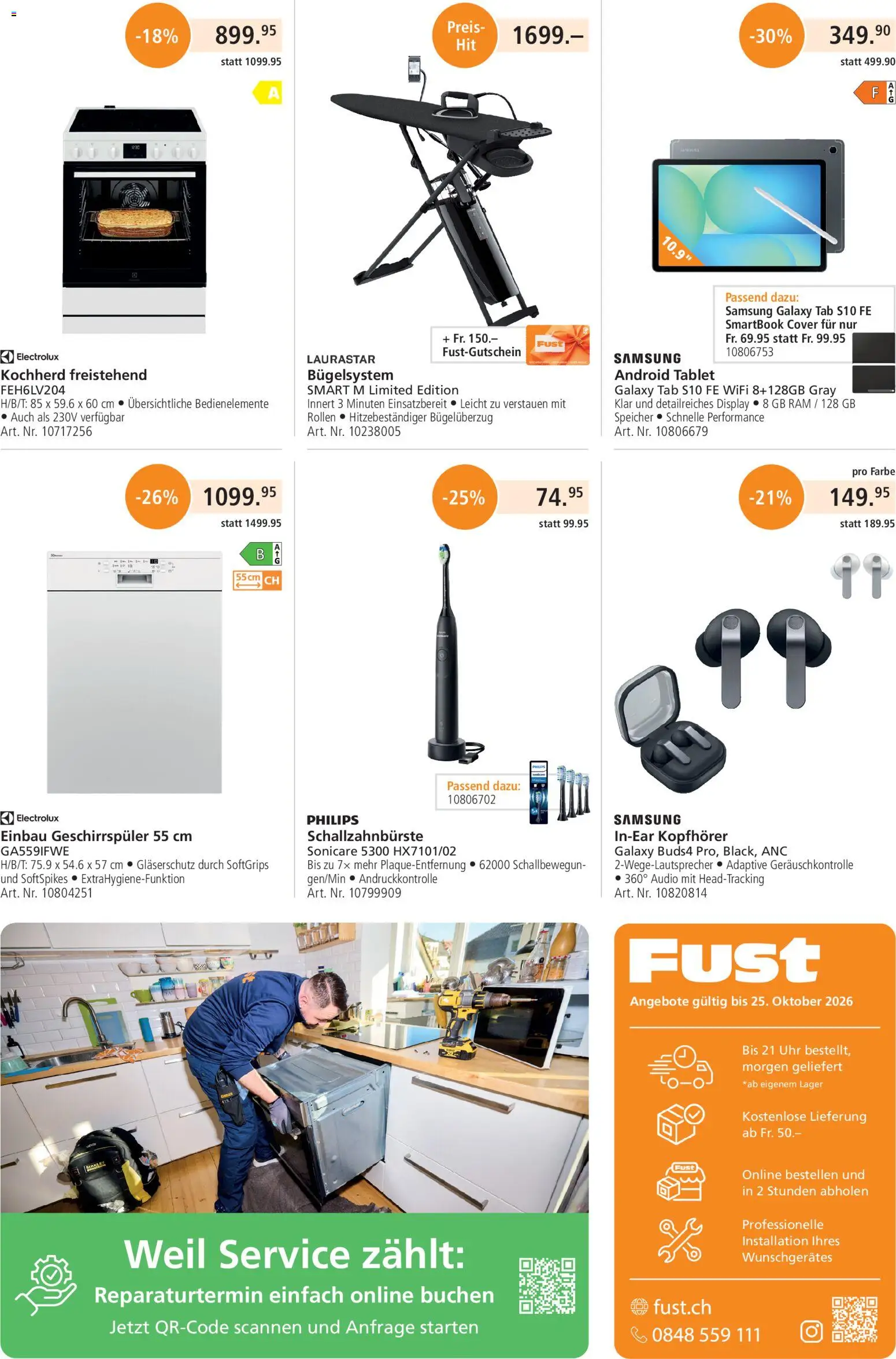 Fust aktionen – gültig ab 21.09.2026 | Seite: 40 | Produkte: Audio, Kopfhörer, Android Tablet, Geschirrspüler