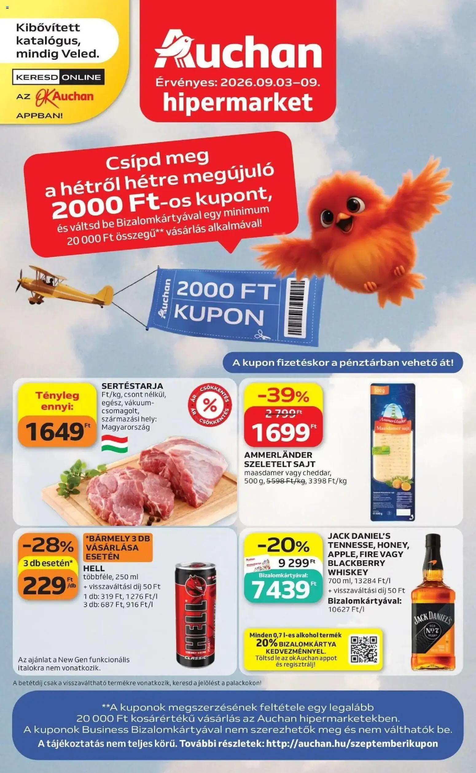 Auchan akciós újság Szolnok - 2026.09.03. -tól/töl > akció, lapozható szórólap 🛍️ | Oldal: 1 | Termékek: Alkohol, Whiskey, Energy drink, Sajt