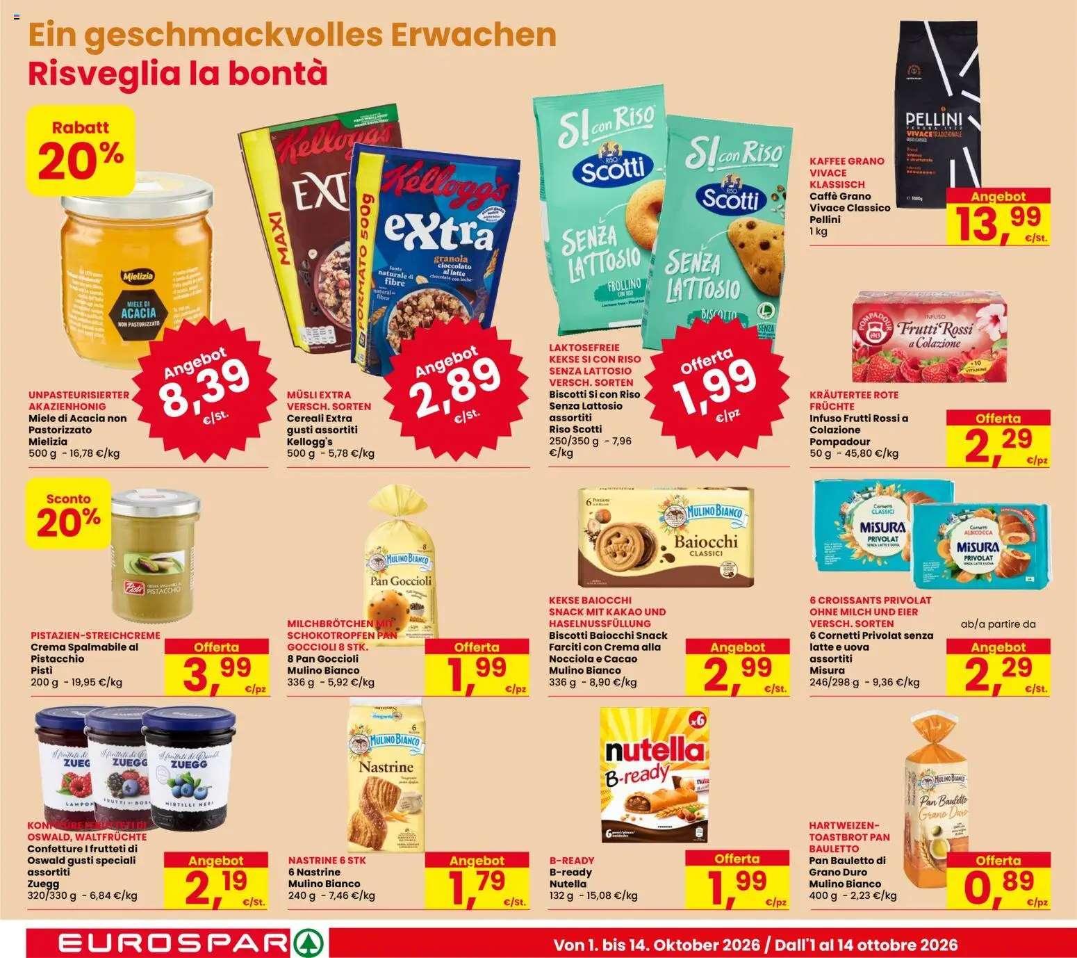 Volantino Eurospar del 01/10/2026 | Pagina: 20 | Prodotti: Crema, Latte, Nutella, Pellini