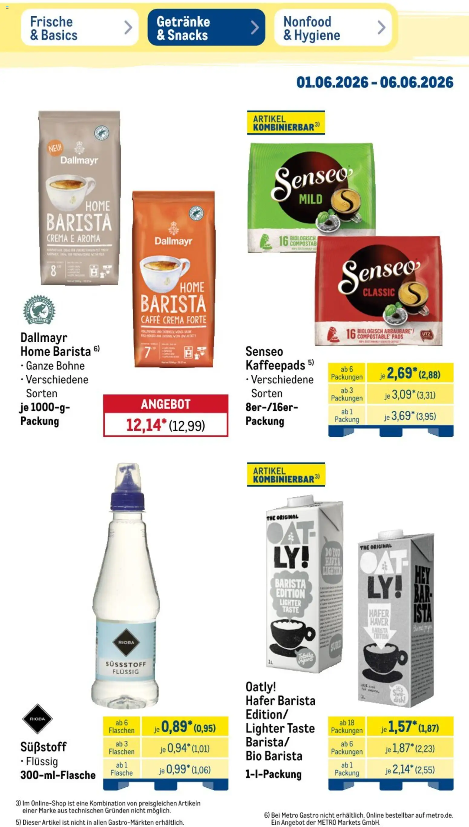 Metro NonFood-Angebote – gültig ab 01.06.2026 | Seite: 28 | Produkte: Senseo, Kaffeepads, Dallmayr, Oatly