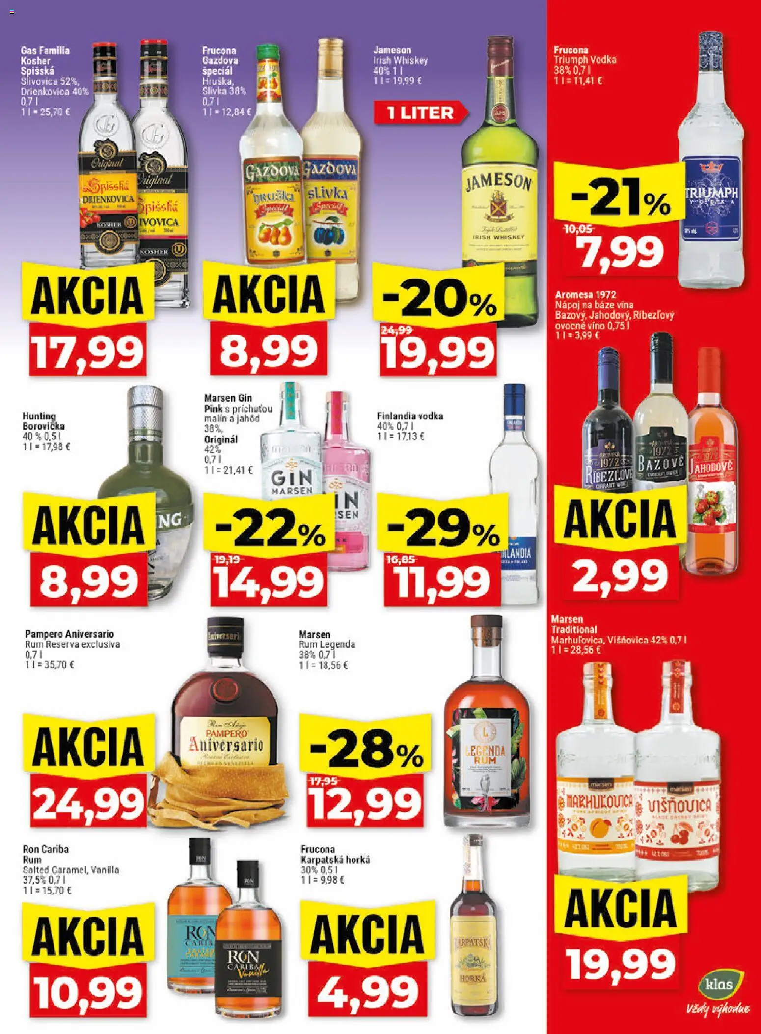 Nové Klas akcie – leták je platný od 20.07.2026 | Strana: 22 | Produkty: Víno, Borovička, Gin, Finlandia