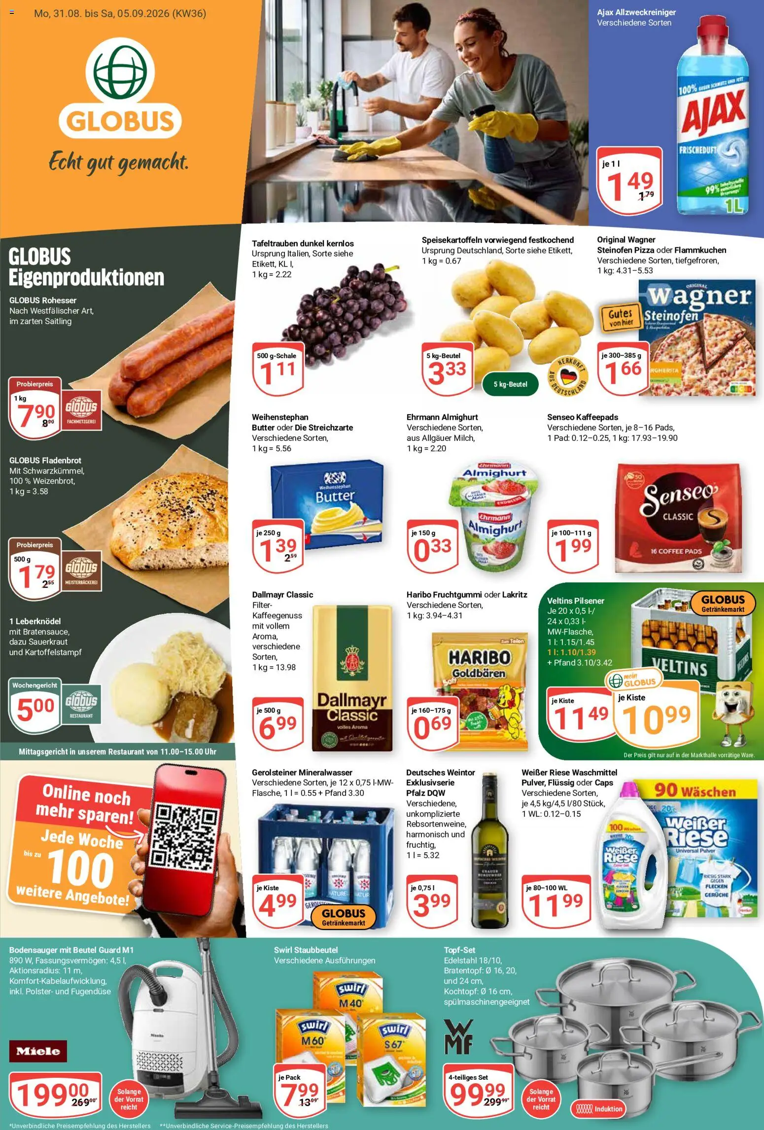 Globus Prospekt Völklingen – gültig ab 31.08.2026 | Seite: 3 | Produkte: Leberknödel, Ehrmann almighurt, Uhr, Veltins