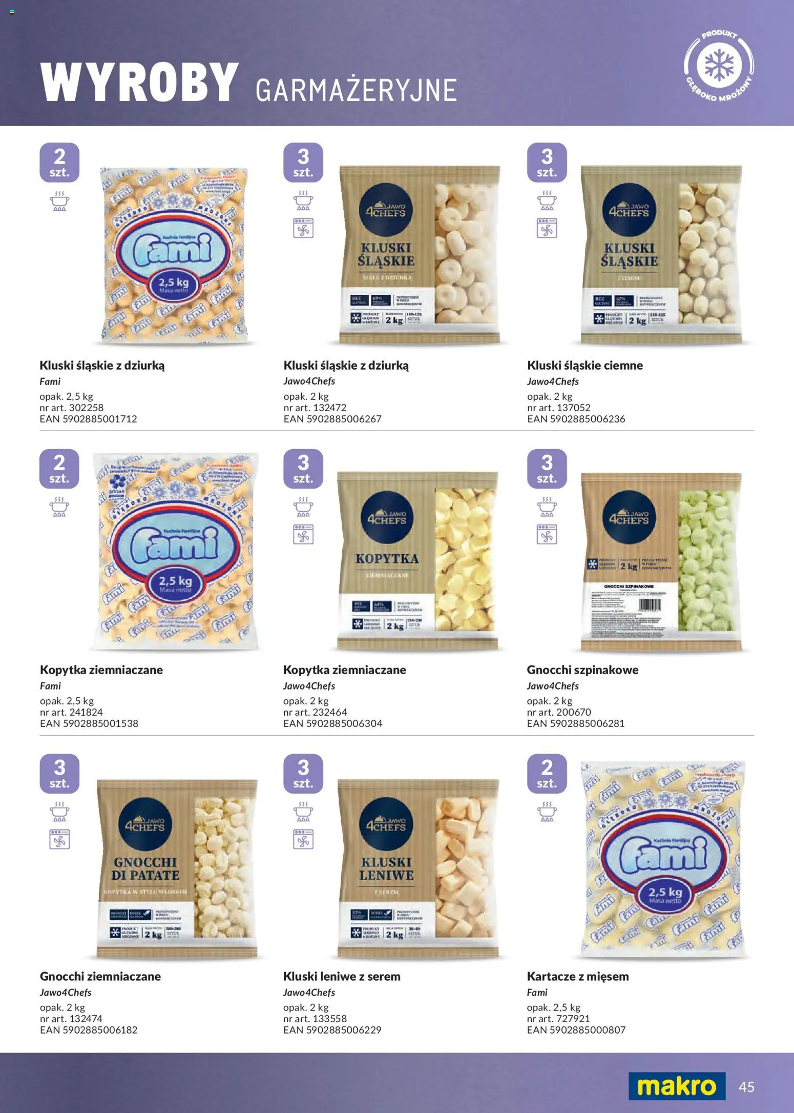Makro gazetka - Mrożonki od 01.05.2026 | Strona: 45 | Produkty: Kluski leniwe, Kluski śląskie, Gnocchi, Kopytka