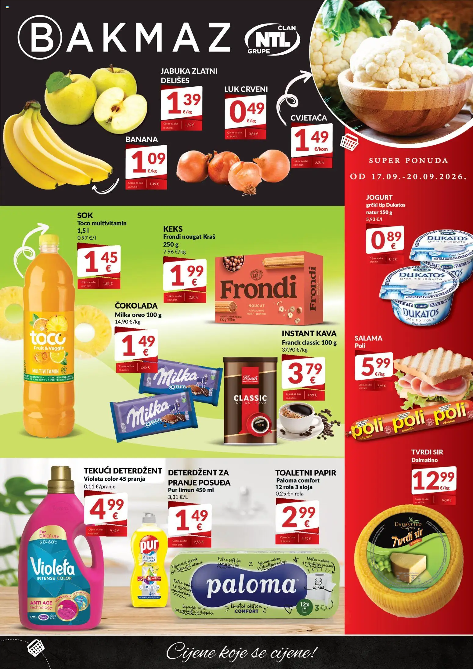 Bakmaz katalog | vrijedi od 17.09.2026 | Stranica: 1 | Proizvodi: Limun, Milka, Multivitamin, Tvrdi sir