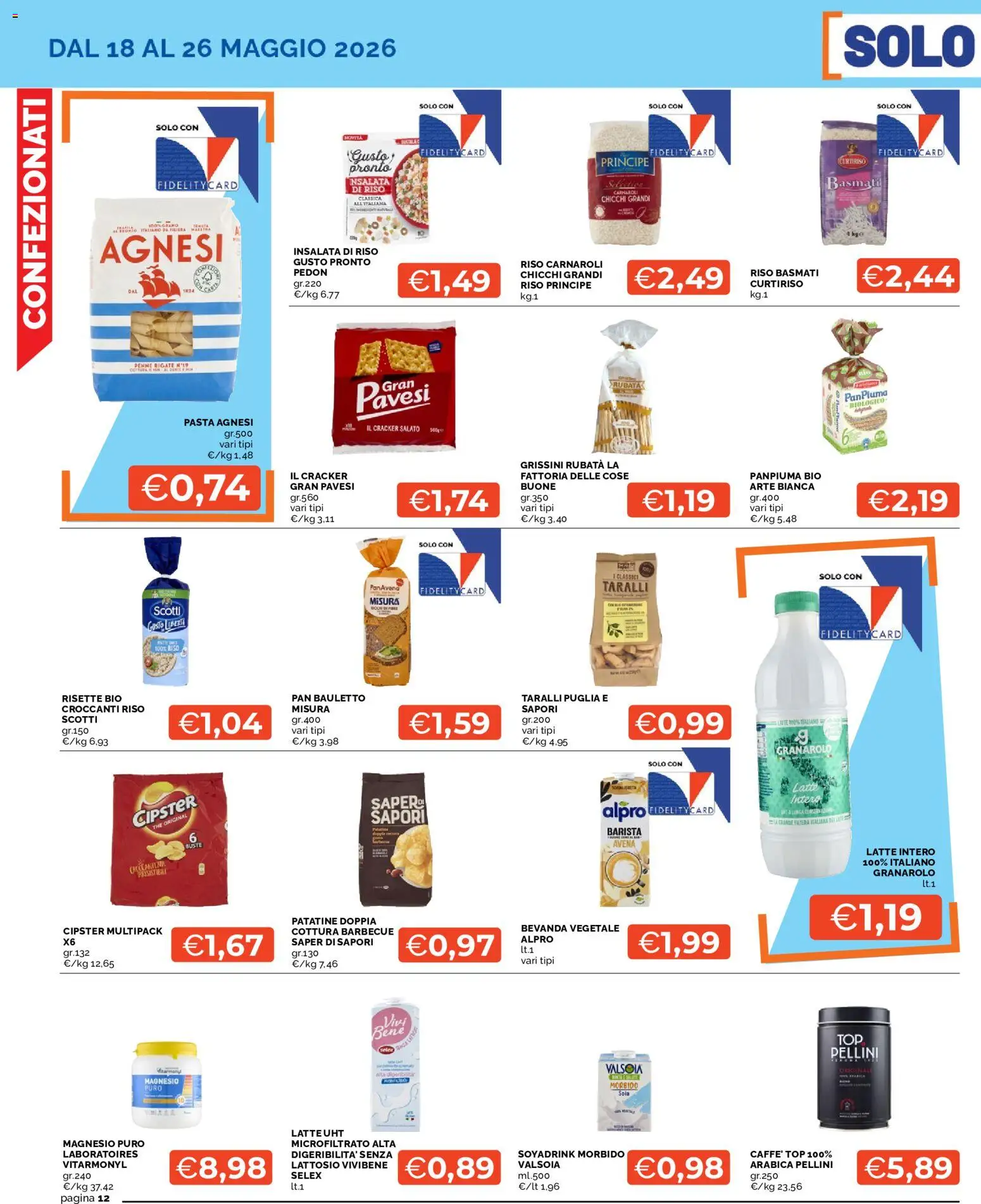 Volantino Mercatò del 18.05.2026 | Pagina: 12 | Prodotti: Riso Carnaroli, Riso, Latte, Grissini
