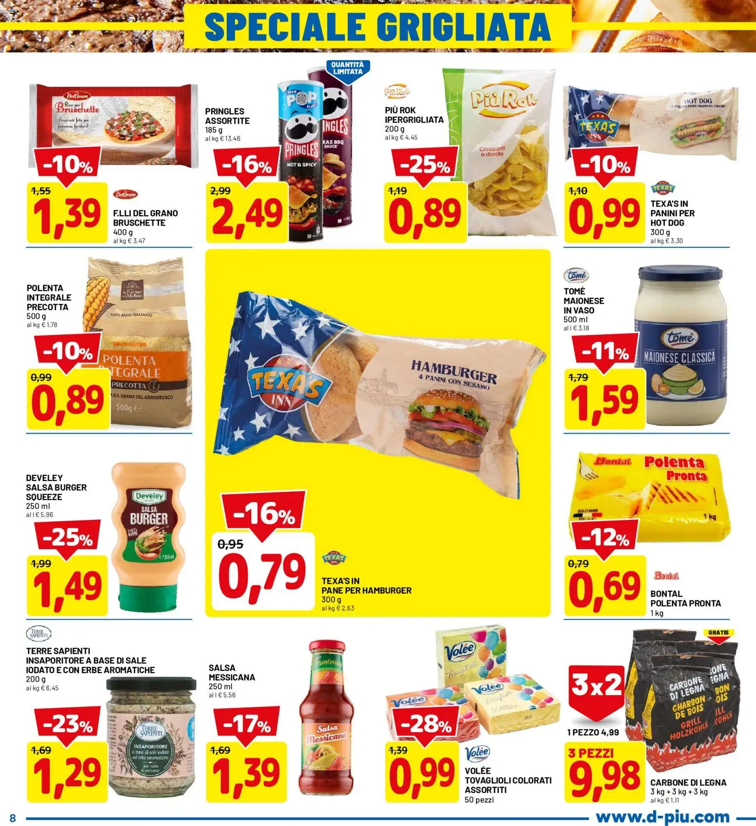 Volantino D Più del 25.05.2026 | Pagina: 8 | Prodotti: Pane, Salsa, Hamburger, Vaso