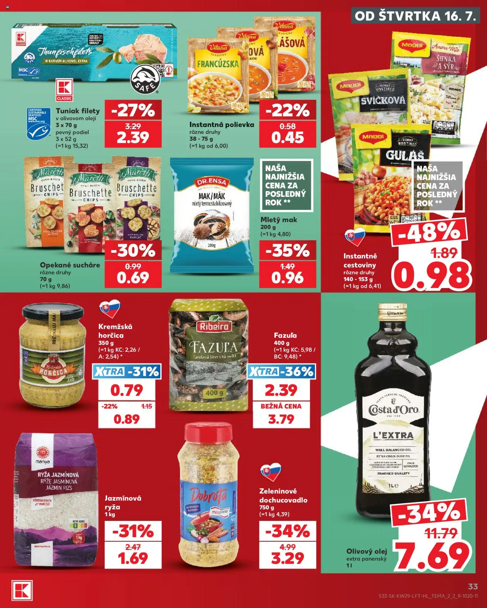 Kaufland SK akciós ujság - amely érvényes a következő dátumtól: 2026.07.16. | Oldal: 33 | Termékek: Seafood, Chips, Jázmin rizs, Maggi