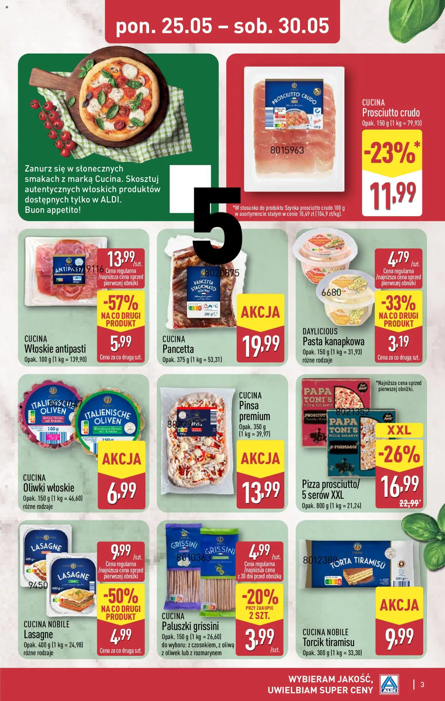 Aldi Polsko leták - Artykuły przemysłowe i tekstylia od 25.05.2026 | Strana: 3 | Produkty: Grissini, Pinsa, Pancetta, Crudo