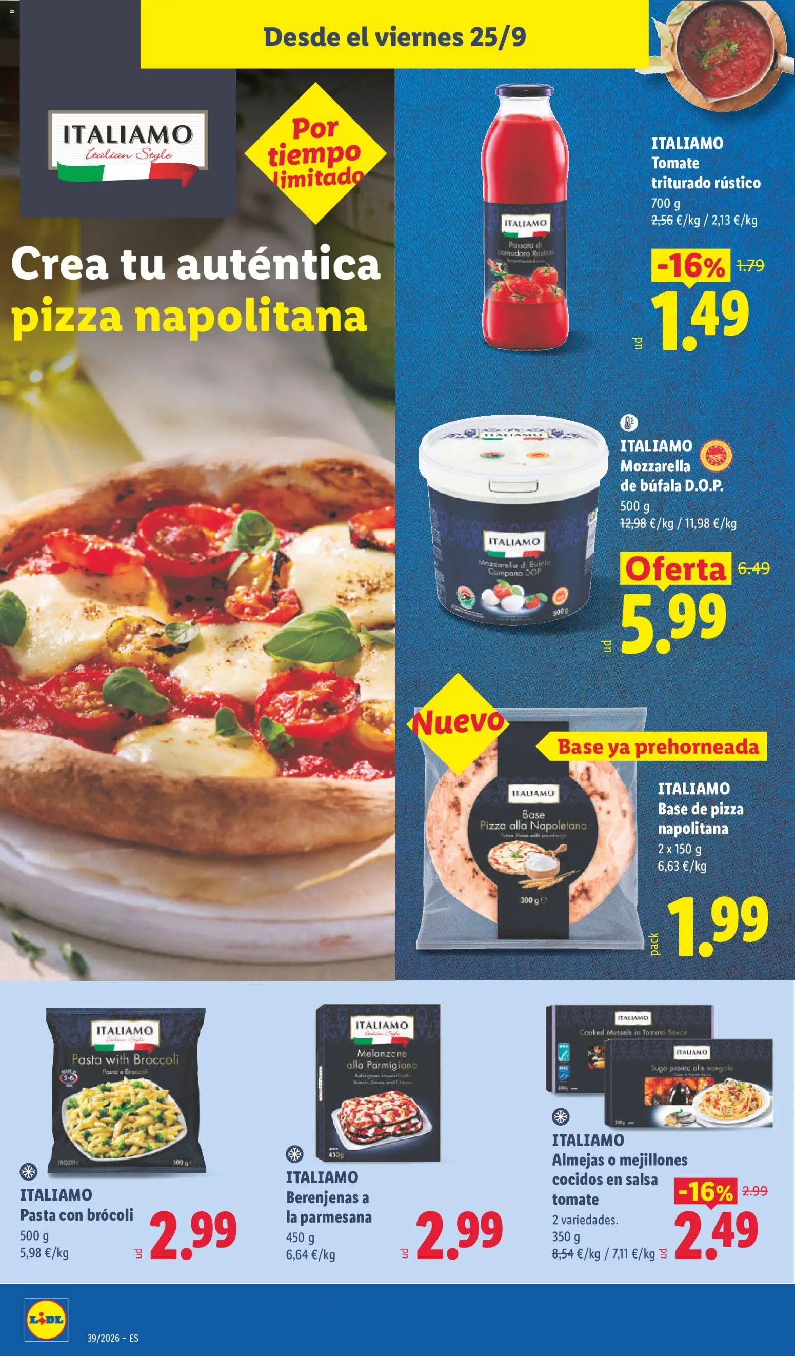 Lidl folleto │ válido desde el 21/09/2026 | Página: 44 | Productos: Pizza, Jugo, Mozzarella, Brócoli