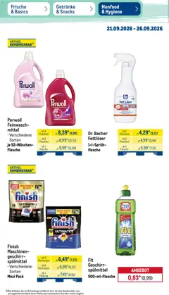 Metro Prospekt ab 21.09.2026 gültig | Seite: 36 | Produkte: Perwoll, Finish, Waschmittel