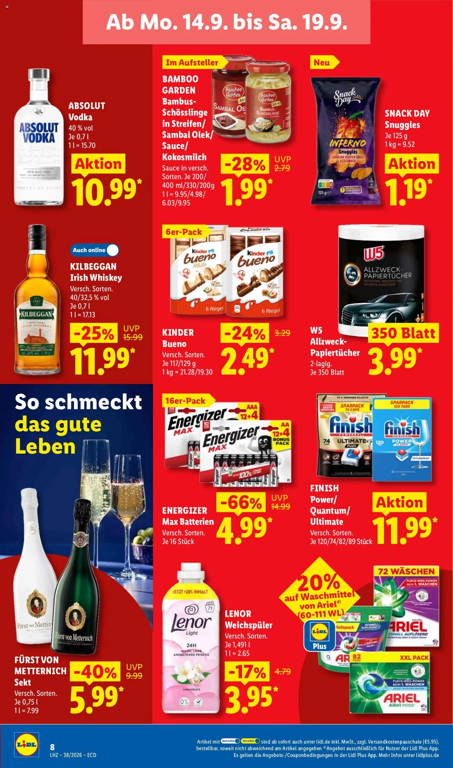 Lidl Německo leták od 14.09.2026 | Strana: 16 | Produkty: Finish, Lenor, Sekt, Ariel