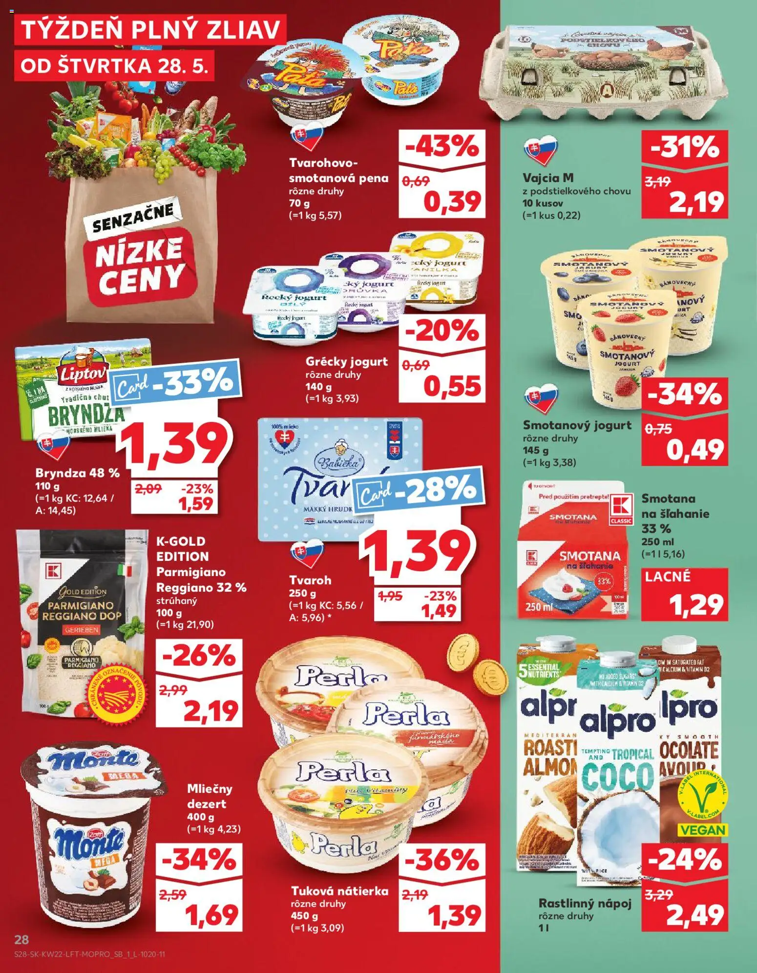 Nové Kaufland akcie – leták je platný od 28.05.2026 | Strana: 28 | Produkty: Smotana, Grécky jogurt, Bryndza, Tvaroh