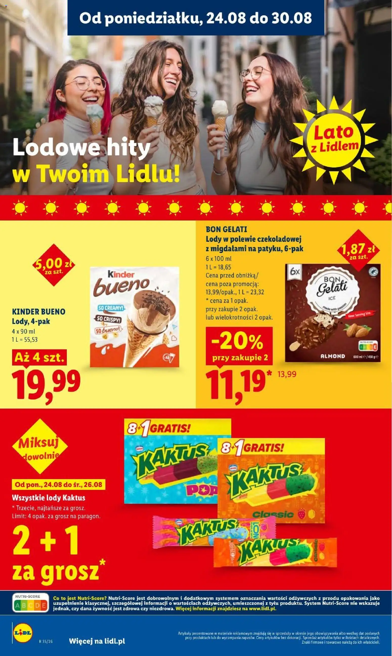 Lidl gazetka od 24.08.2026 | Strona: 70 | Produkty: Żywność, Kinder Bueno, Lody Kaktus, Lody