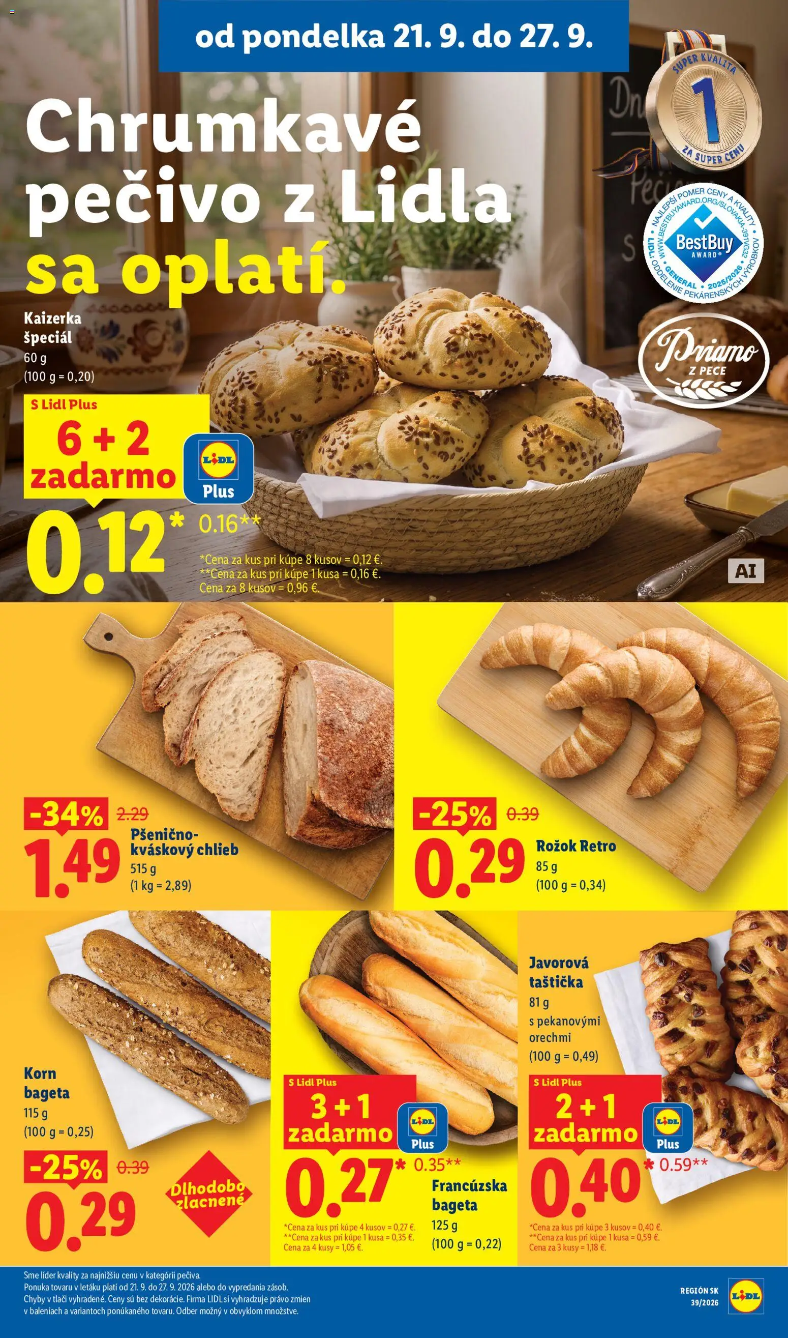 Nové Lidl akcie – leták je platný od 21.09.2026 | Strana: 18 | Produkty: Chlieb, Rožok, Francúzska bageta, Pečivo
