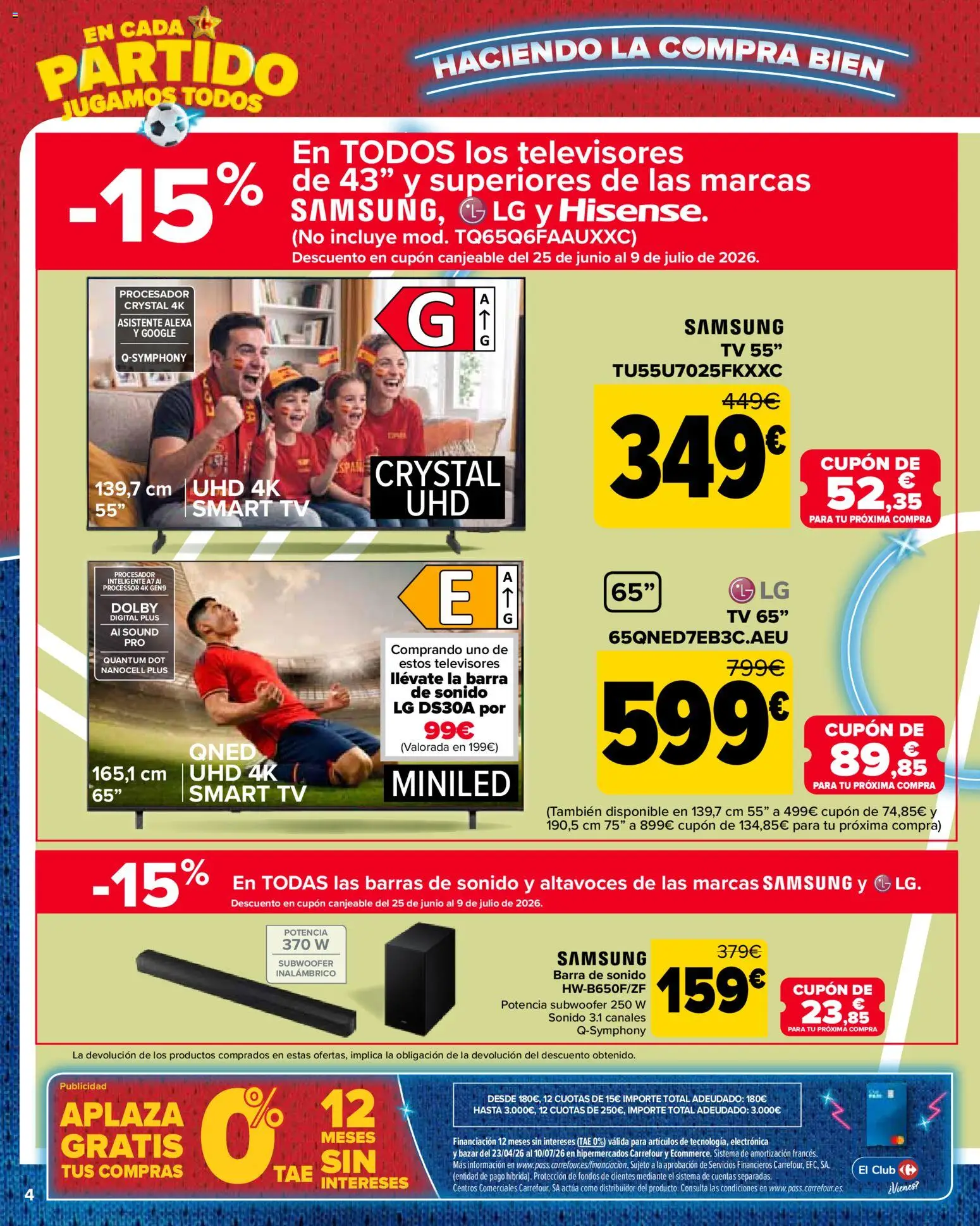 Carrefour La Fiesta del Futbol │ válido desde el 11.06.2026 | Página: 4 | Productos: Barras de sonido, Καλαμάρι, Altavoces