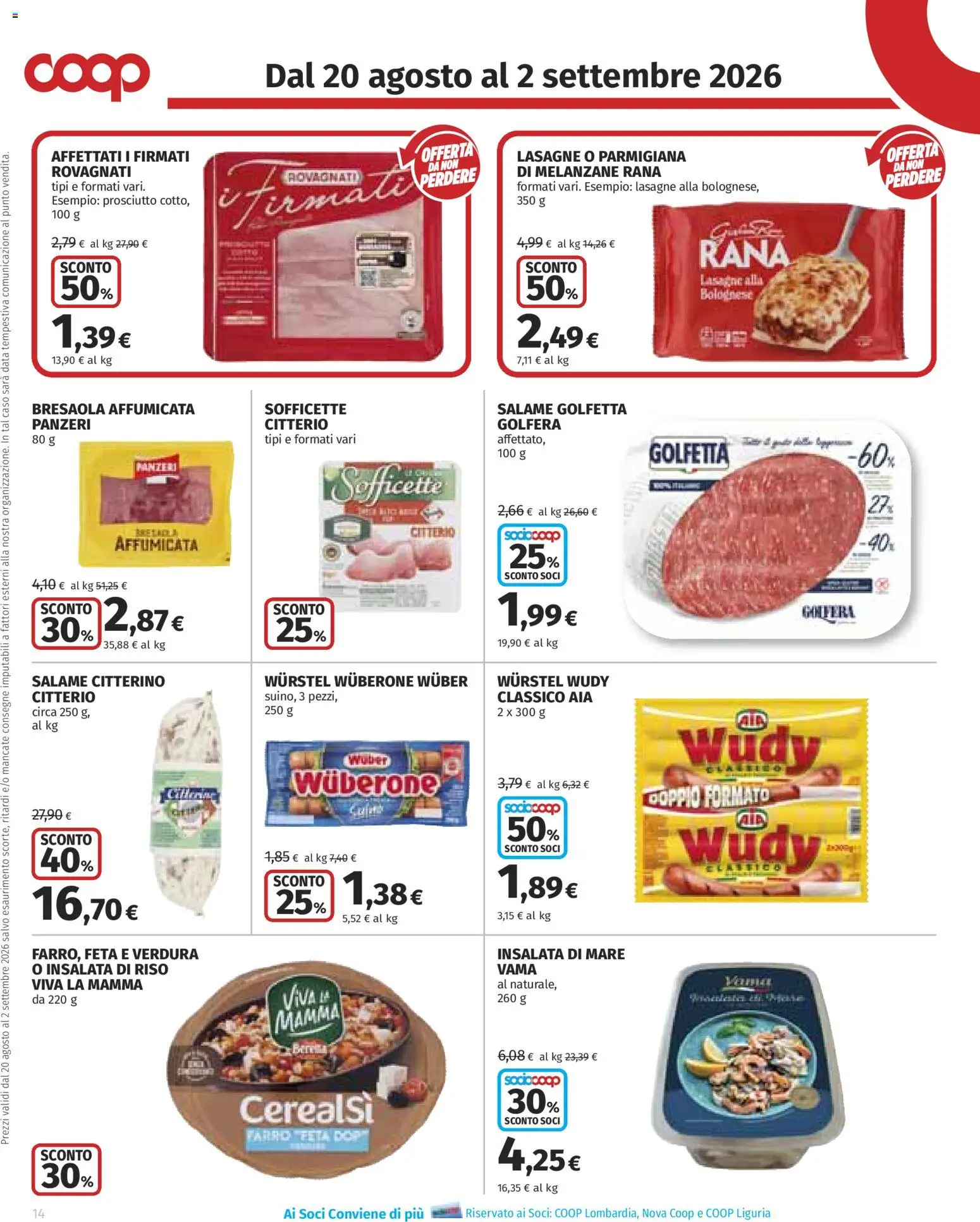 Volantino COOP del 20/08/2026 | Pagina: 14 | Prodotti: Salame, Insalata, Melanzane, Farro