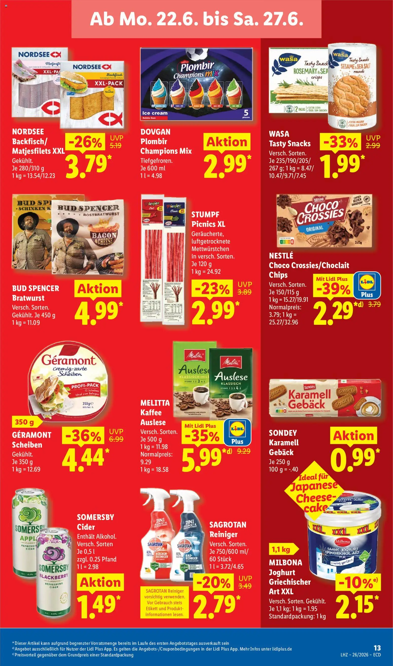 Lidl Německo leták od 22.06.2026 | Strana: 17 | Produkty: Milbona, Cider, Plombir
