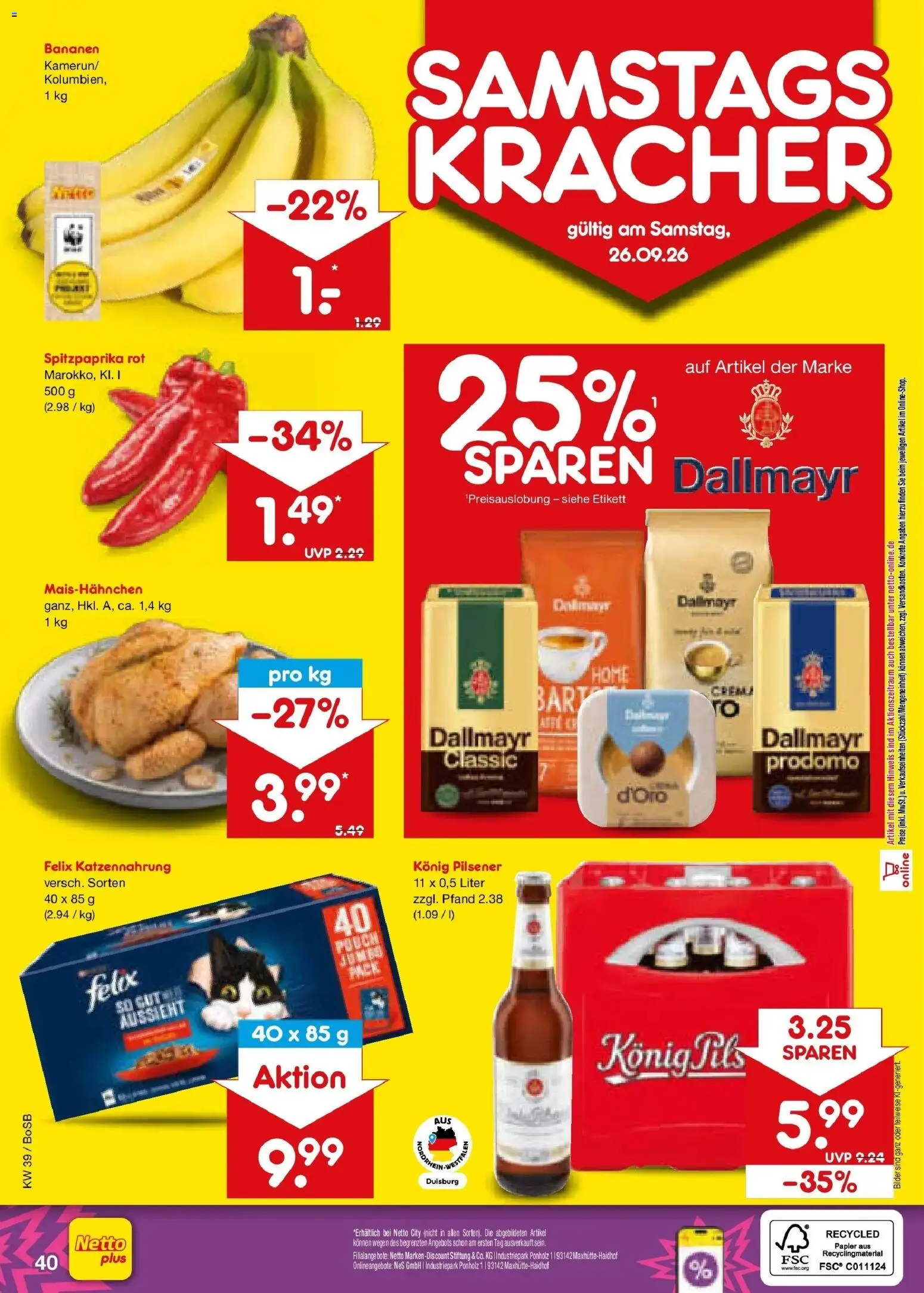Netto Marken-Discount Prospekt Bochum – gültig ab 21.09.2026 | Seite: 56 | Produkte: Konig pilsener, Bananen, Bilder, Dallmayr