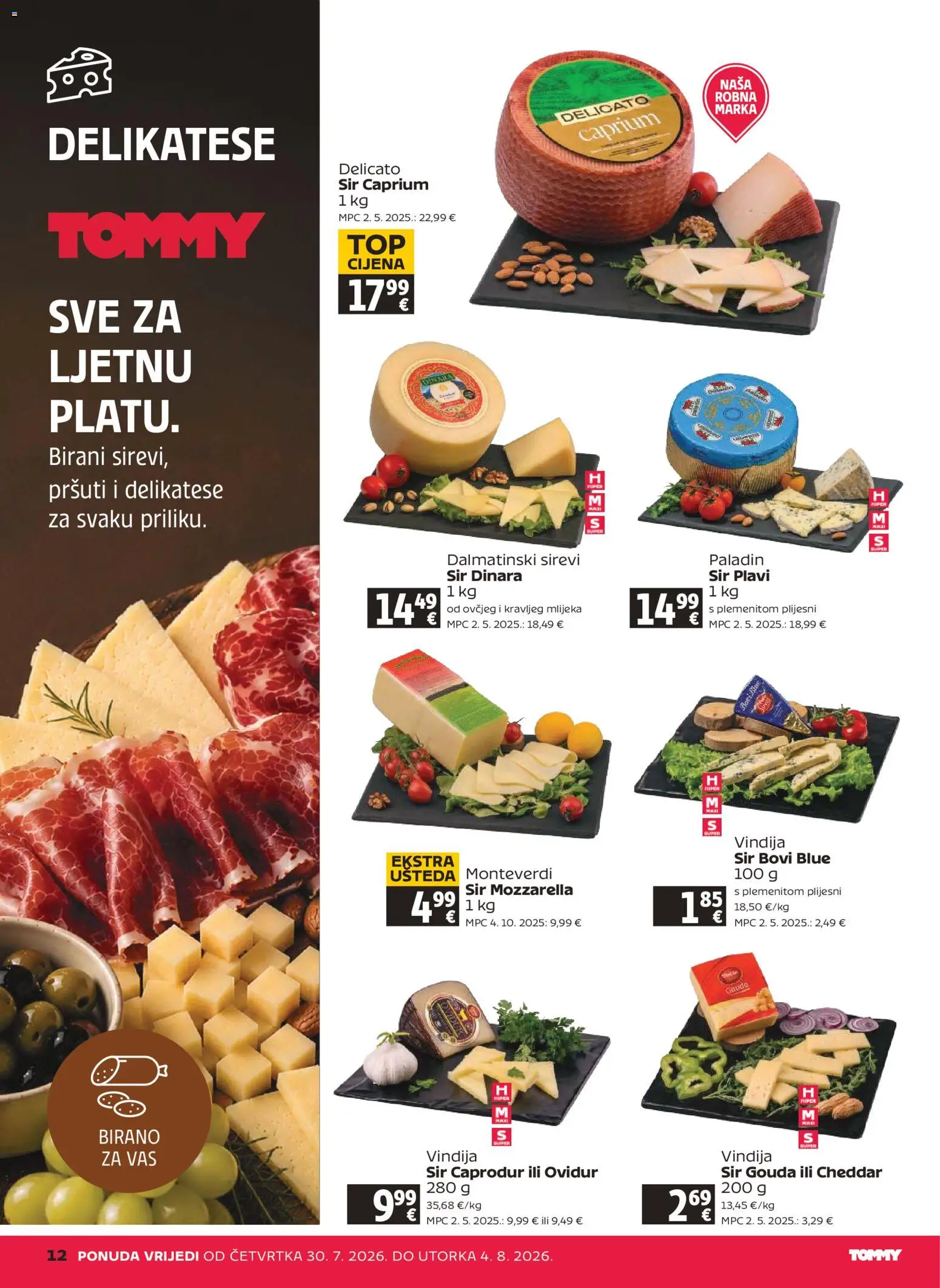 Tommy katalog | vrijedi od 30.07.2026 | Stranica: 12 | Proizvodi: Vindija, Mozzarella, Sir, Gouda