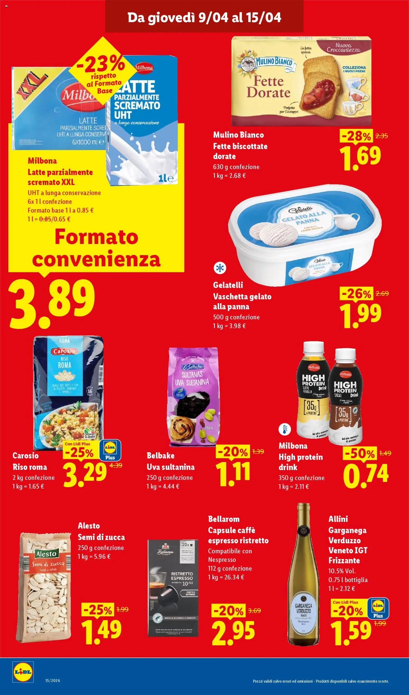 Volantino Lidl del 09.04.2026 | Pagina: 10 | Prodotti: Riso, Uva, Latte parzialmente scremato, Semi di zucca