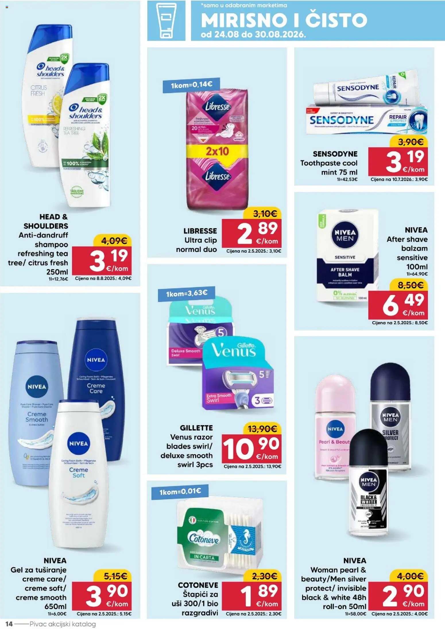 Pivac katalog | vrijedi od 24.08.2026 | Stranica: 14 | Proizvodi: Gel za tuširanje, Nivea, Štapići, Libresse