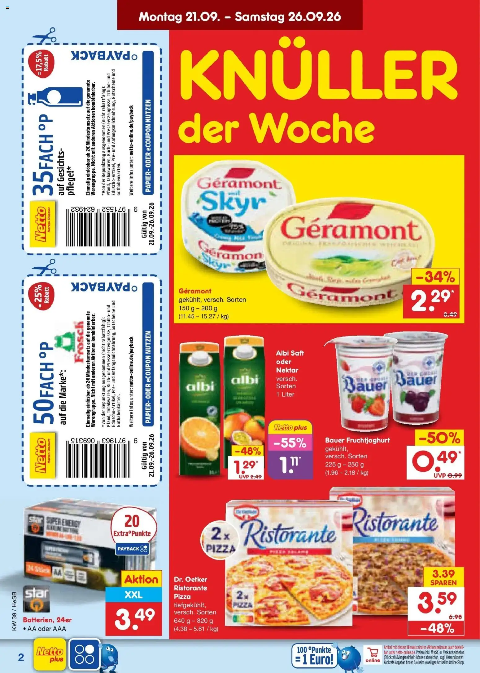 Netto Marken-Discount Prospekt Rostock – gültig ab 21.09.2026 | Seite: 2 | Produkte: Ristorante, Energy, Fruchtjoghurt, Pizza