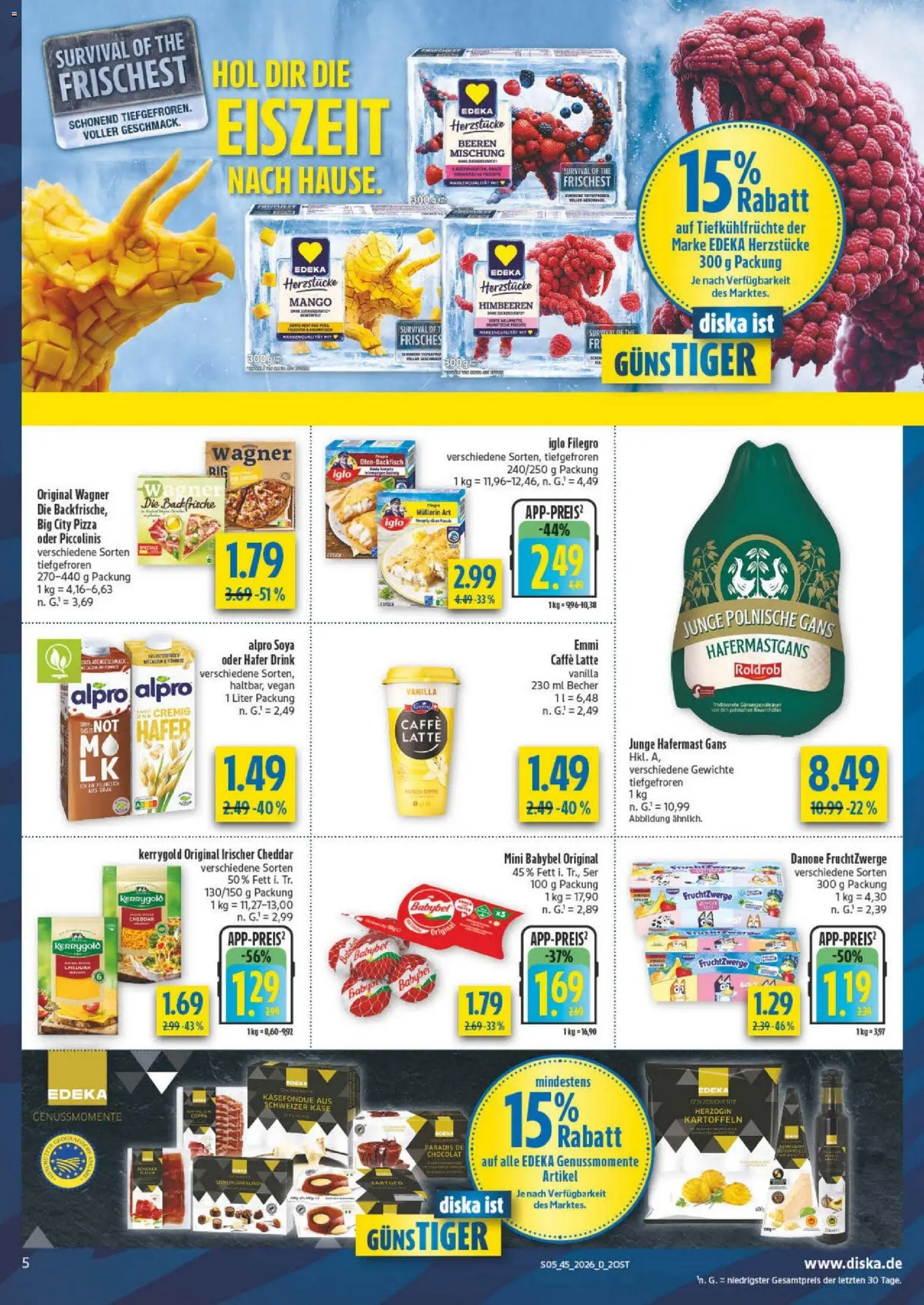 Diska Prospekt – gültig ab 02.11.2026 | Seite: 5 | Produkte: Käse, Fruchtzwerge, Babybel, Pizza