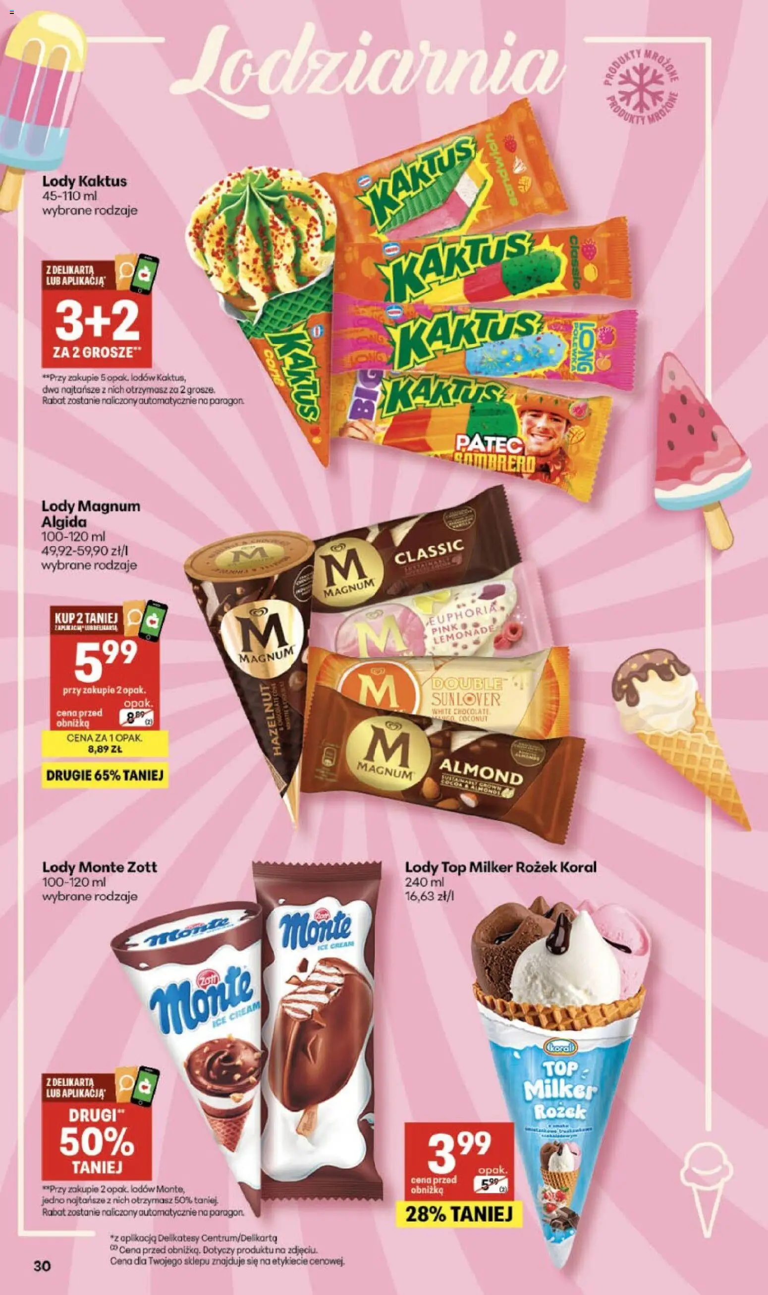 Delikatesy Centrum gazetka - Sklepy Własne od 07.05.2026 | Strona: 30 | Produkty: Top, Delikatesy, Lody Magnum, Lody Kaktus