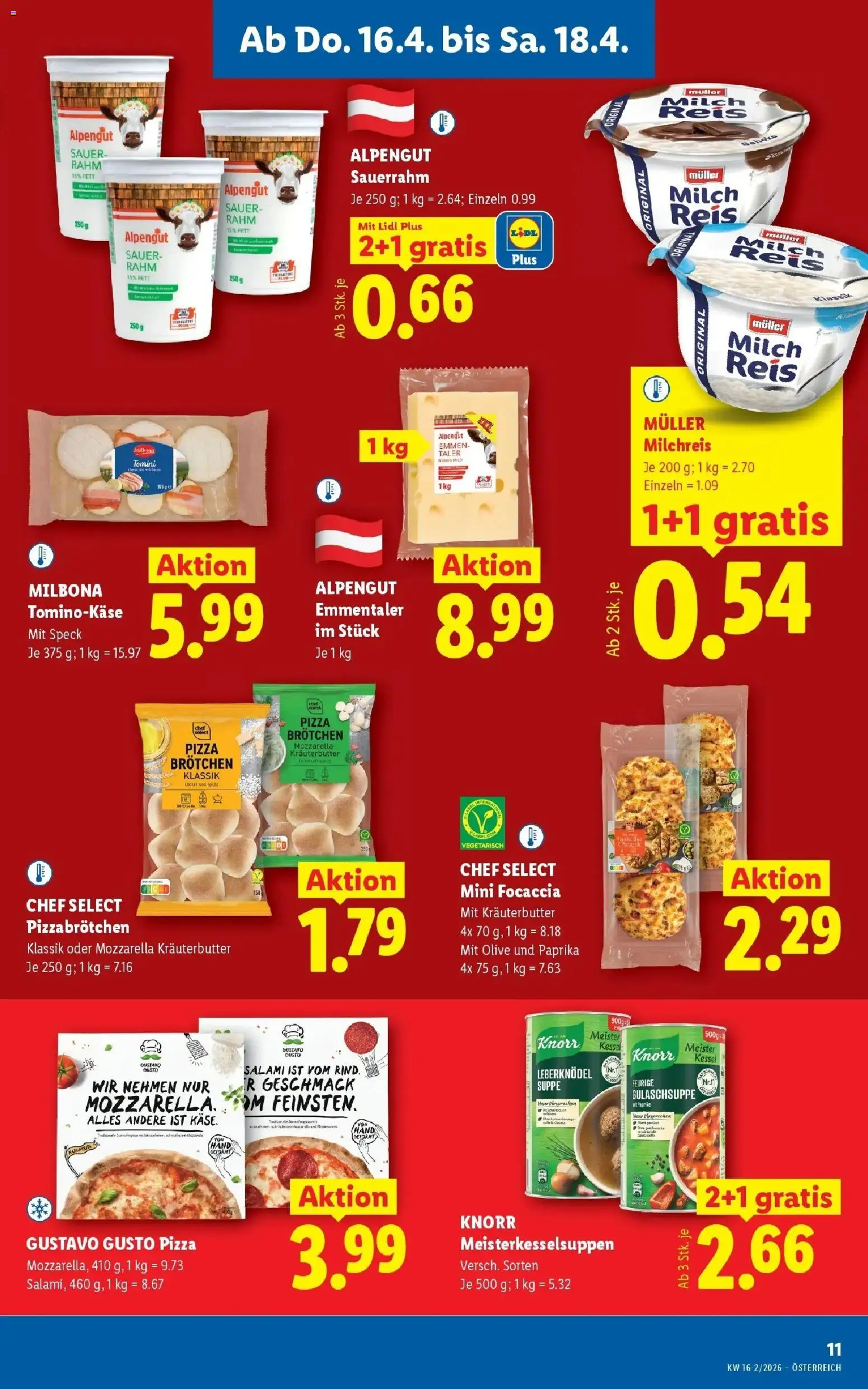 Lidl Flugblatt - Jenbach, Eferding, Dornbirn gültig ab 16.04.2026 | Seite: 15 | Produkte: Milch, Salami, Reis, Sauerrahm