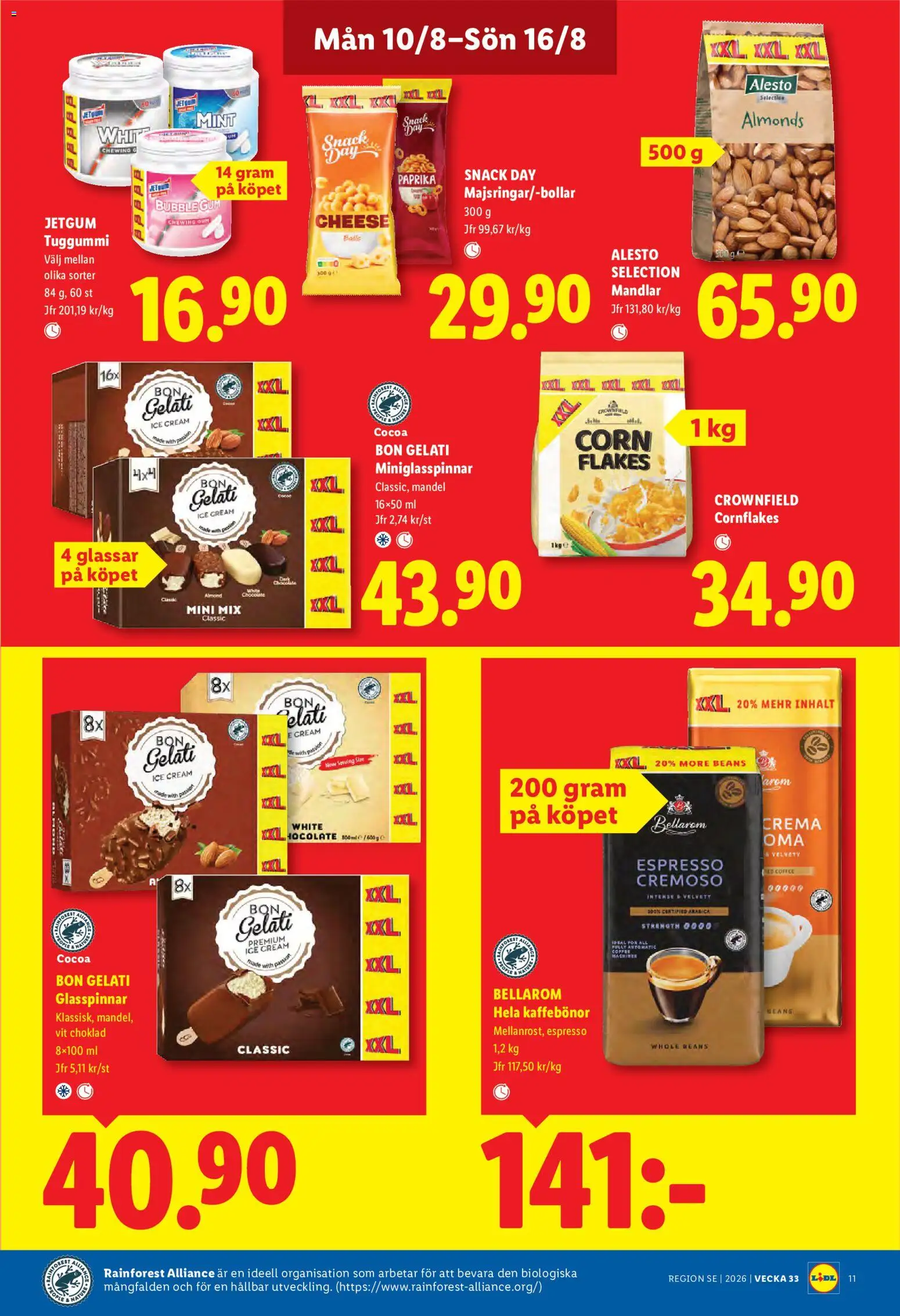 Lidl reklamblad aktuell från 10/08/2026 | Sida: 11 | Produkter: Glasspinnar, Choklad, Tuggummi, Jeans