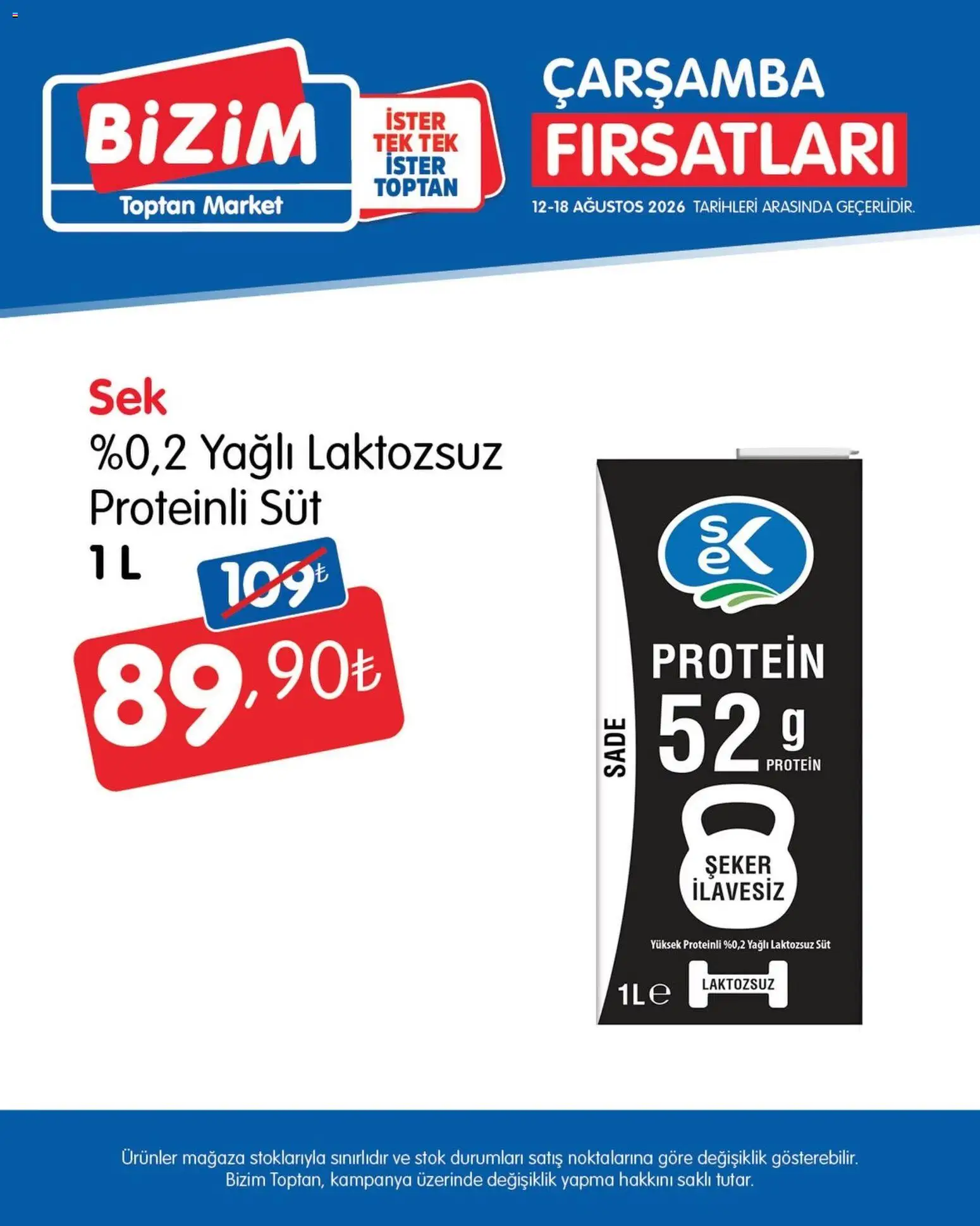 Bizim Toptan - Çarşamba Fırsatları - 12 Ağustos 2026 tarihinden itibaren geçerlidir | Sayfa: 1 | Ürünler: Süt, Şeker