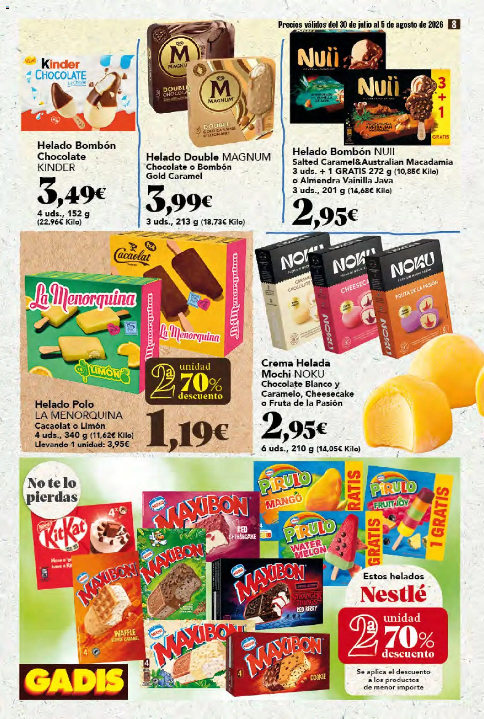 Gadis folleto │ válido desde el 30/07/2026 | Página: 8 | Productos: Helado bombón, Chocolate, Helado, Ρούτερ