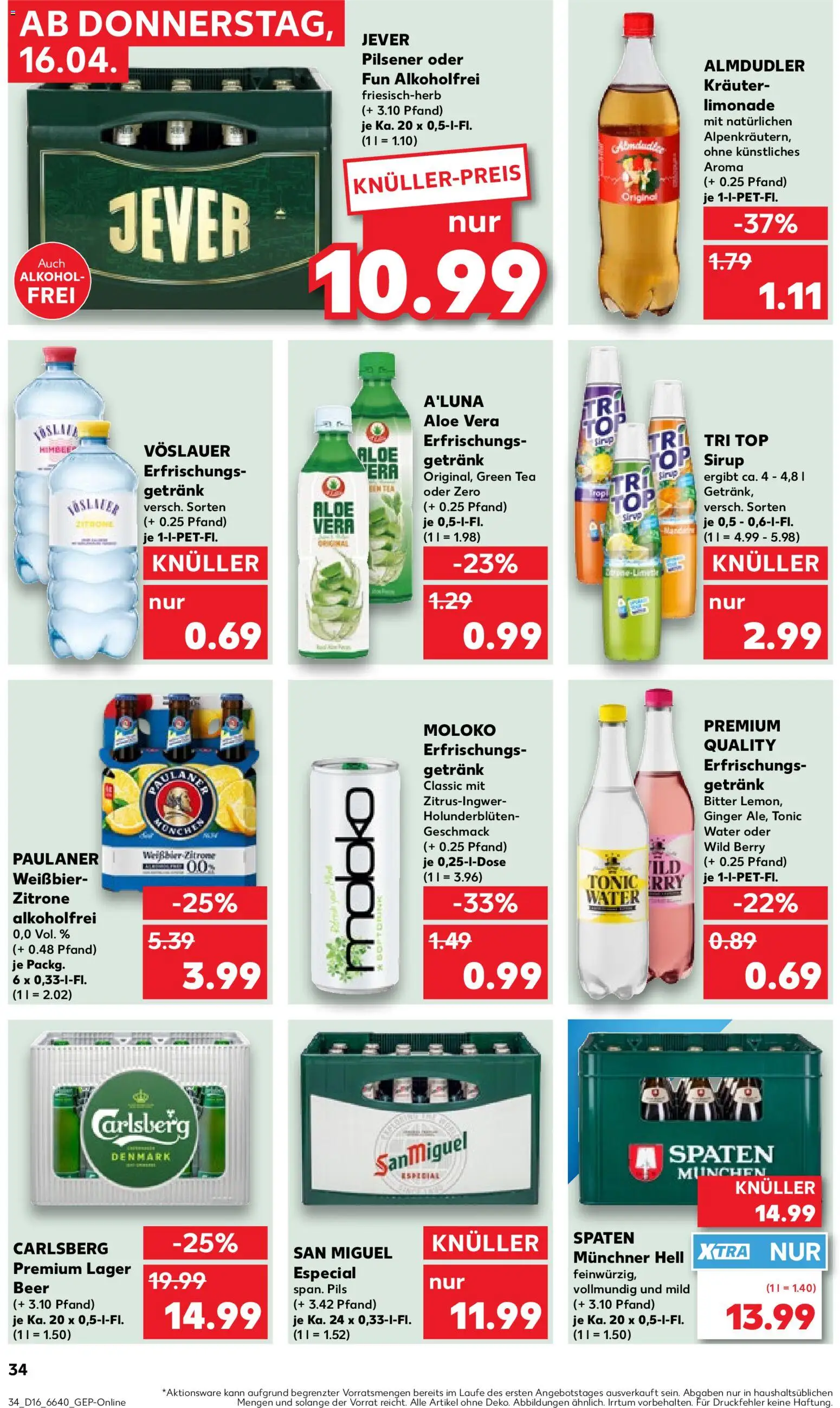 Kaufland Německo leták od 16.04.2026 | Strana: 34 | Produkty: Almdudler, Tonic Water, Sirup, Tonic