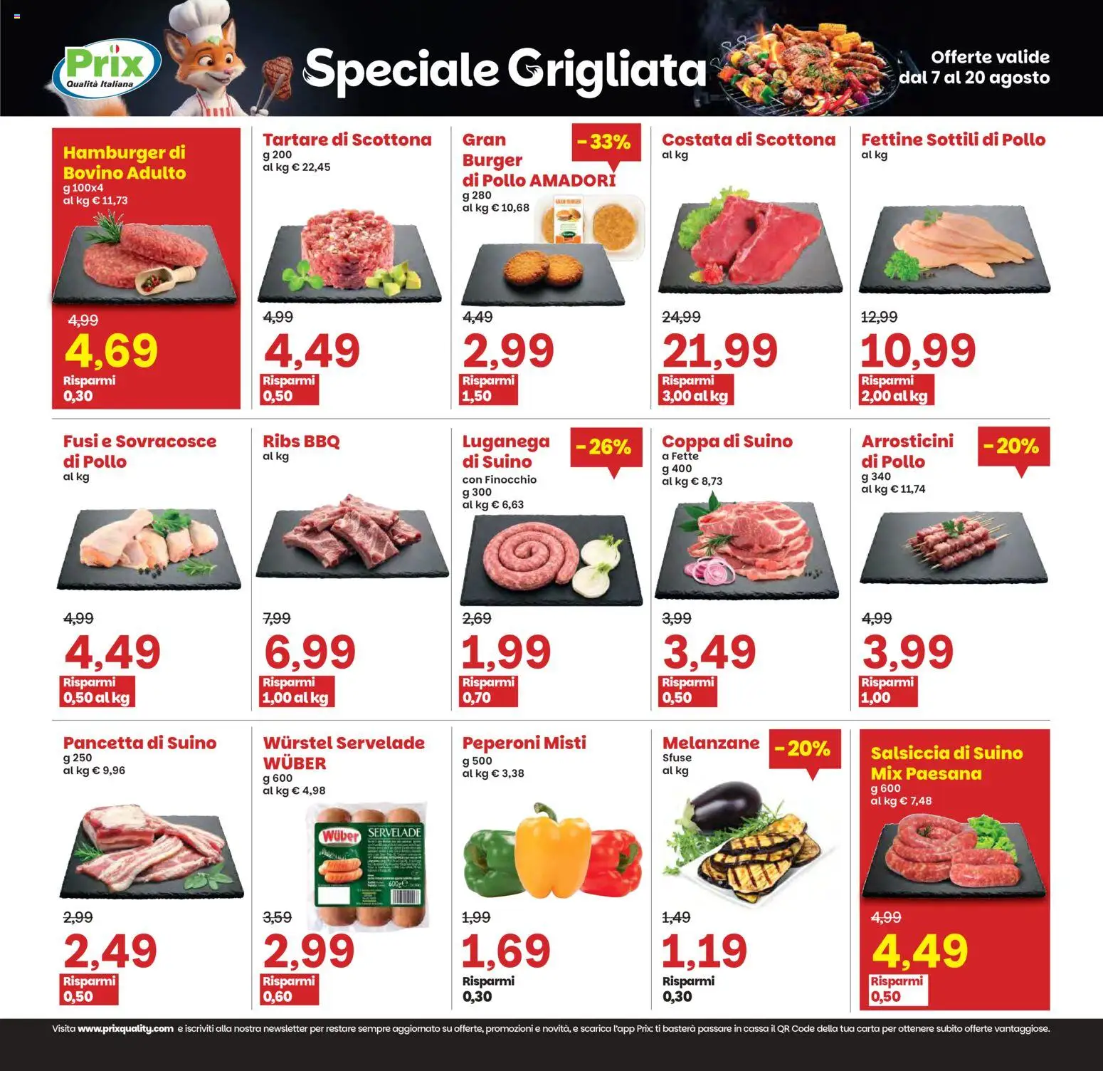 Volantino Prix del 07/08/2026 | Pagina: 10 | Prodotti: Pollo, Salsiccia, Fette di pollo, Arrosticini