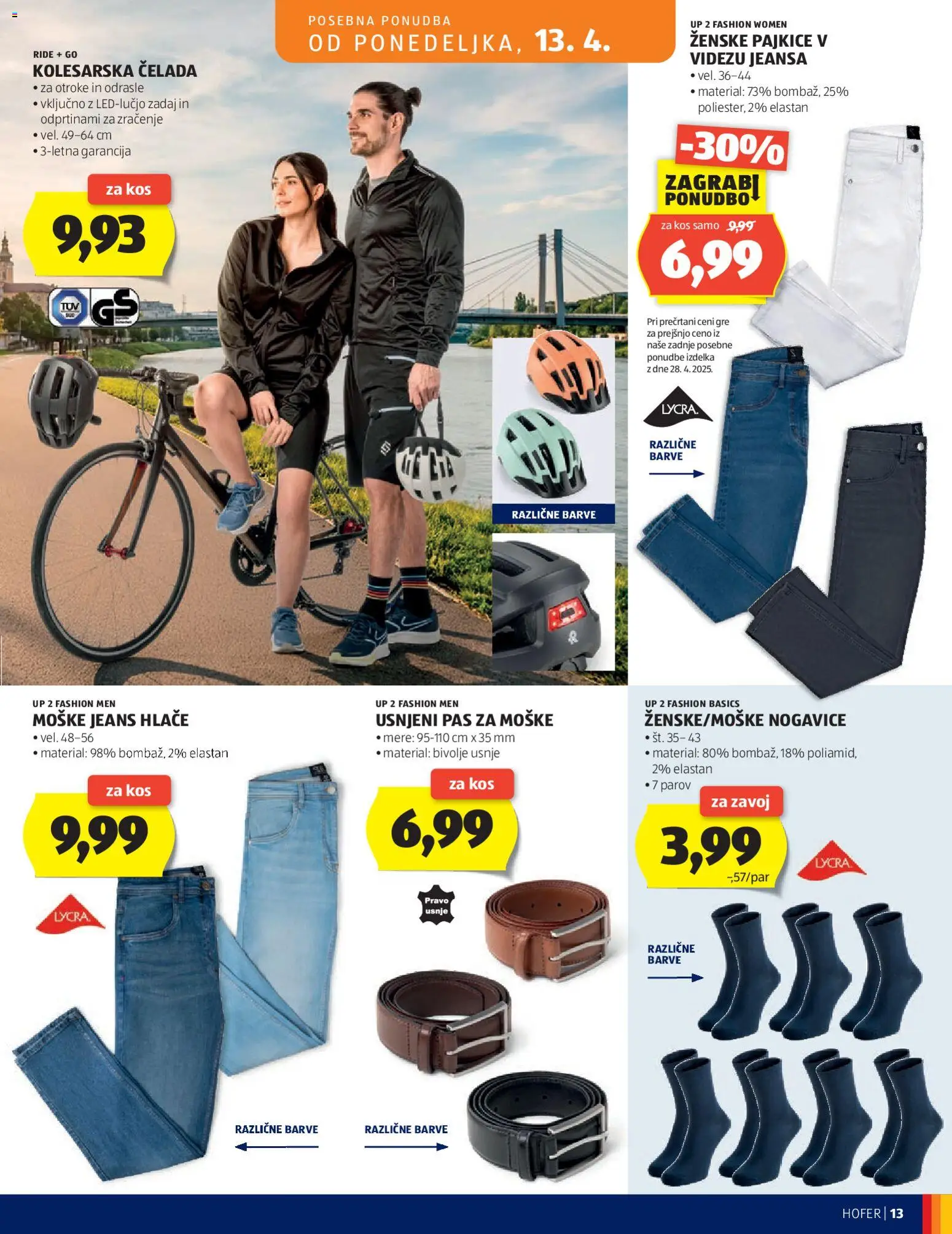 Novi Hofer katalog ponudbe – veljaven od 08.04.2026 | Stran: 13 | Izdelki: Pajkice, Kos, Hlace, Pas
