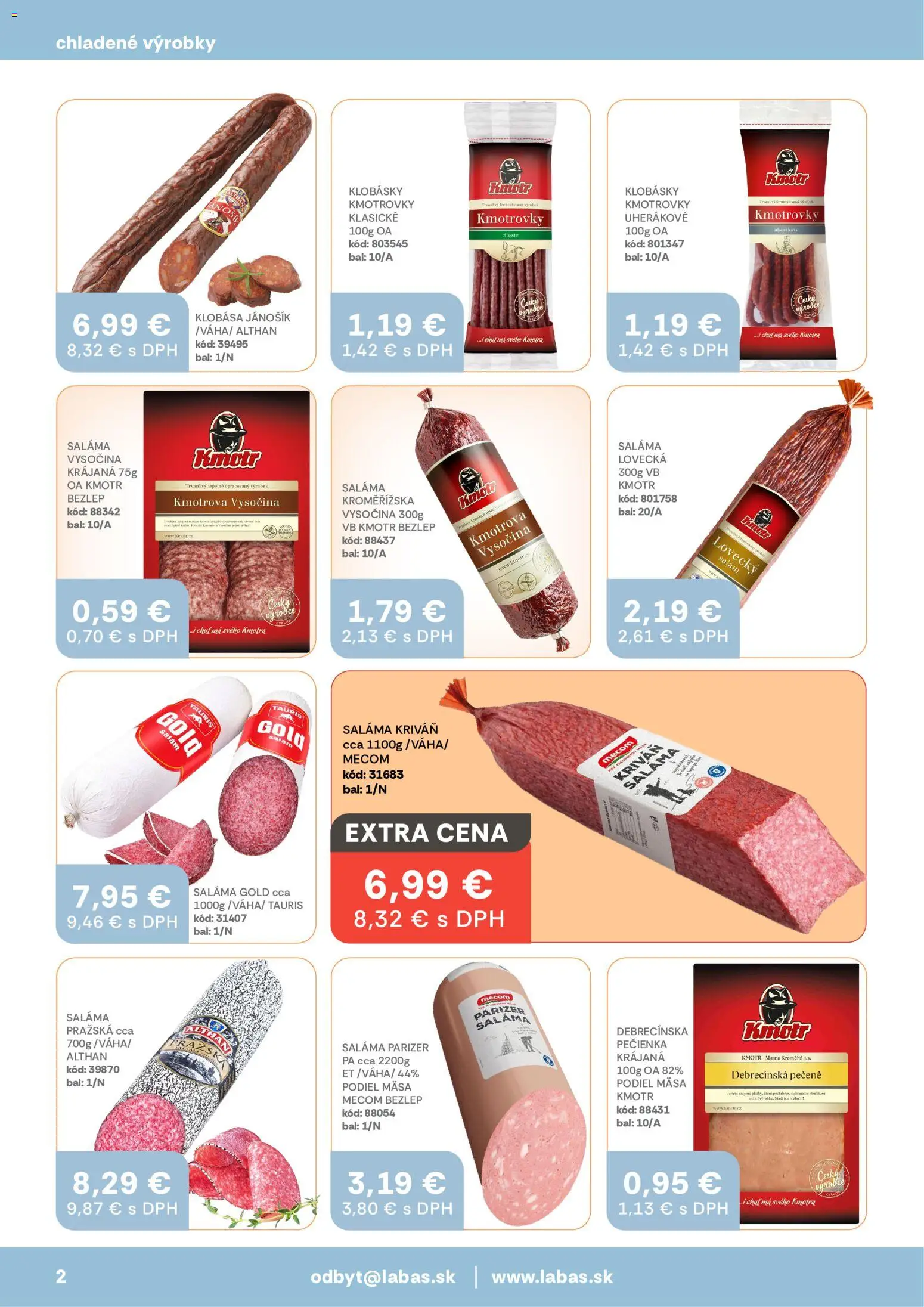 Nové Labaš akcie – leták je platný od 08.05.2026 | Strana: 2 | Produkty: Saláma, Klobása
