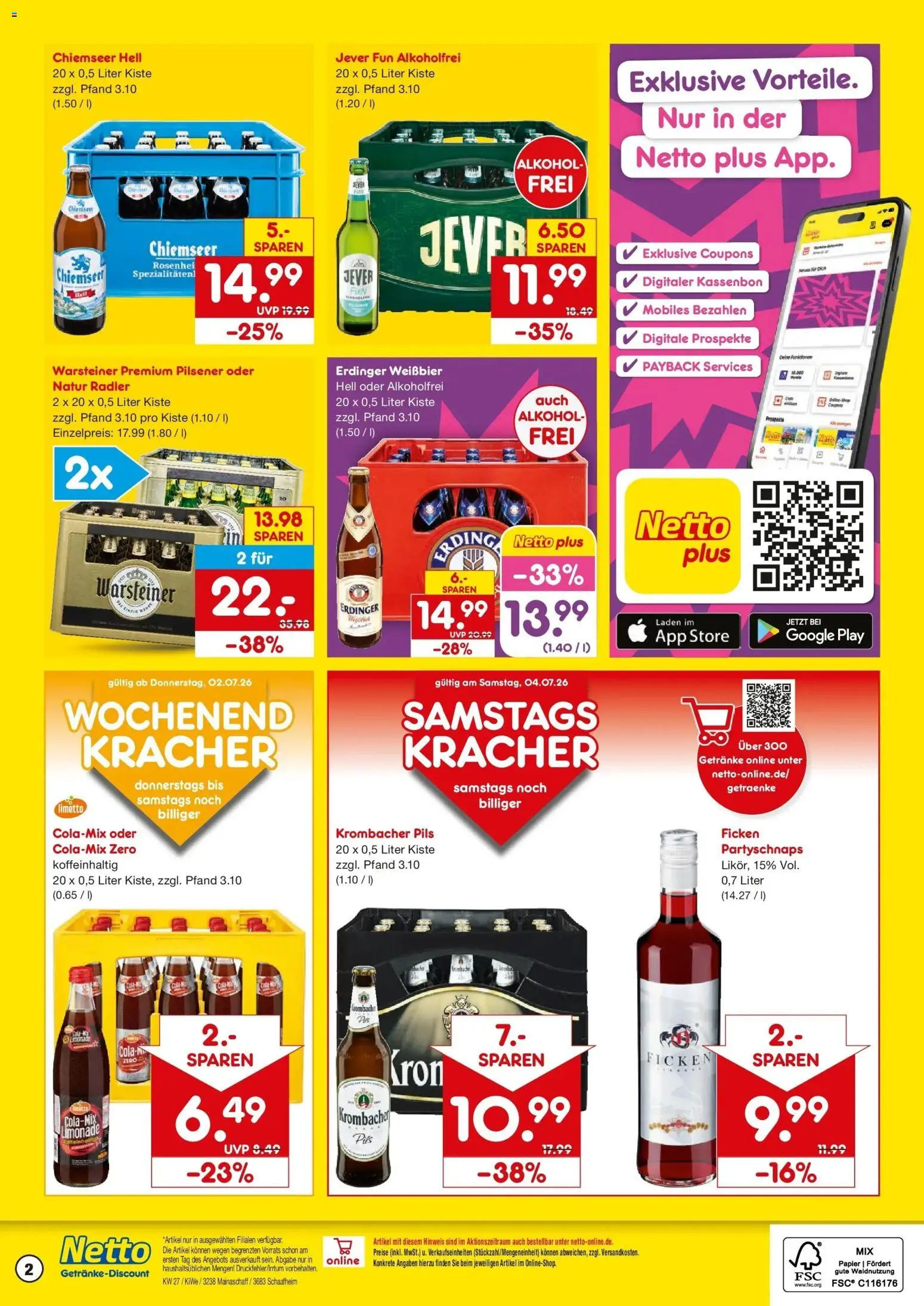 Netto Marken-Discount Prospekt Mainaschaff – gültig ab 29.06.2026 | Seite: 2 | Produkte: Erdinger, Weißbier, Pils, Jever