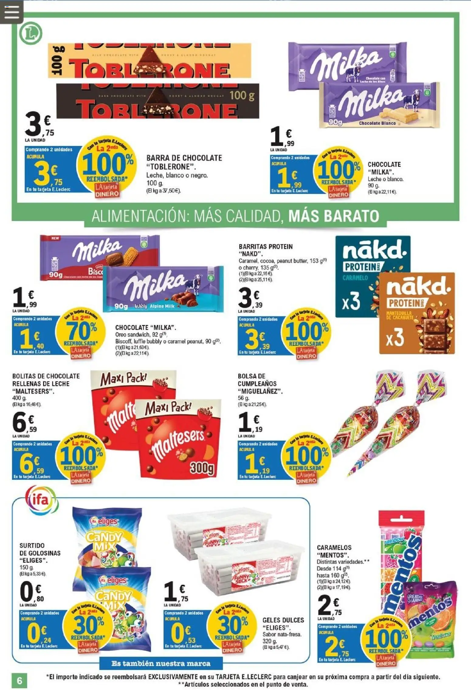 E.Leclerc Miranda de Ebro │ válido desde el 01/07/2026 | Página: 6 | Productos: Leche, Golosinas, Bolsa, Συσκευή ροής