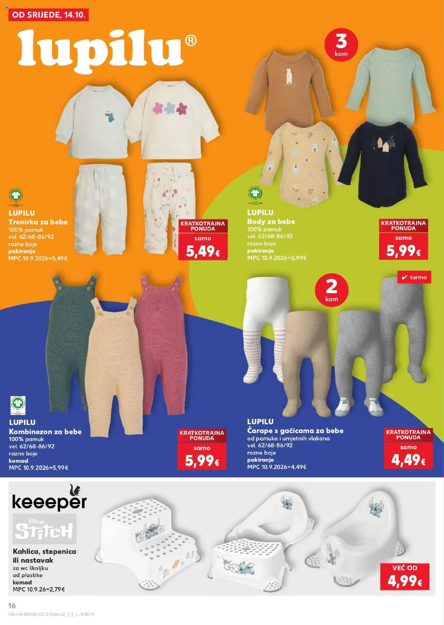 Kaufland katalog | vrijedi od 14.10.2026 | Stranica: 16 | Proizvodi: Kombinezon, Čarape, Trenirka