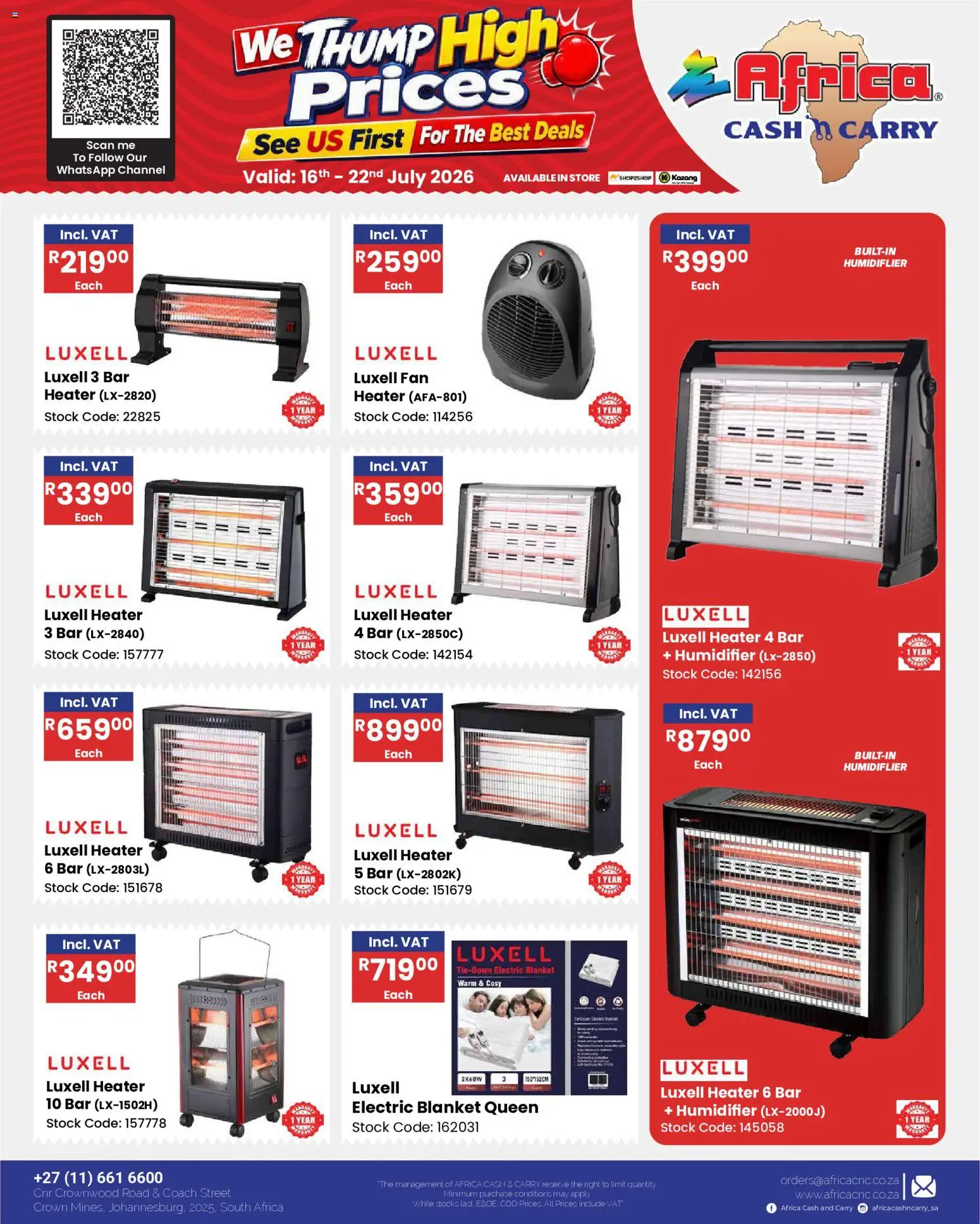 New Africa Cash & Carry catalogue – valid from 16/07/2026 | Page: 37 | Products: Fan, Fan heater, Blanket, Stock