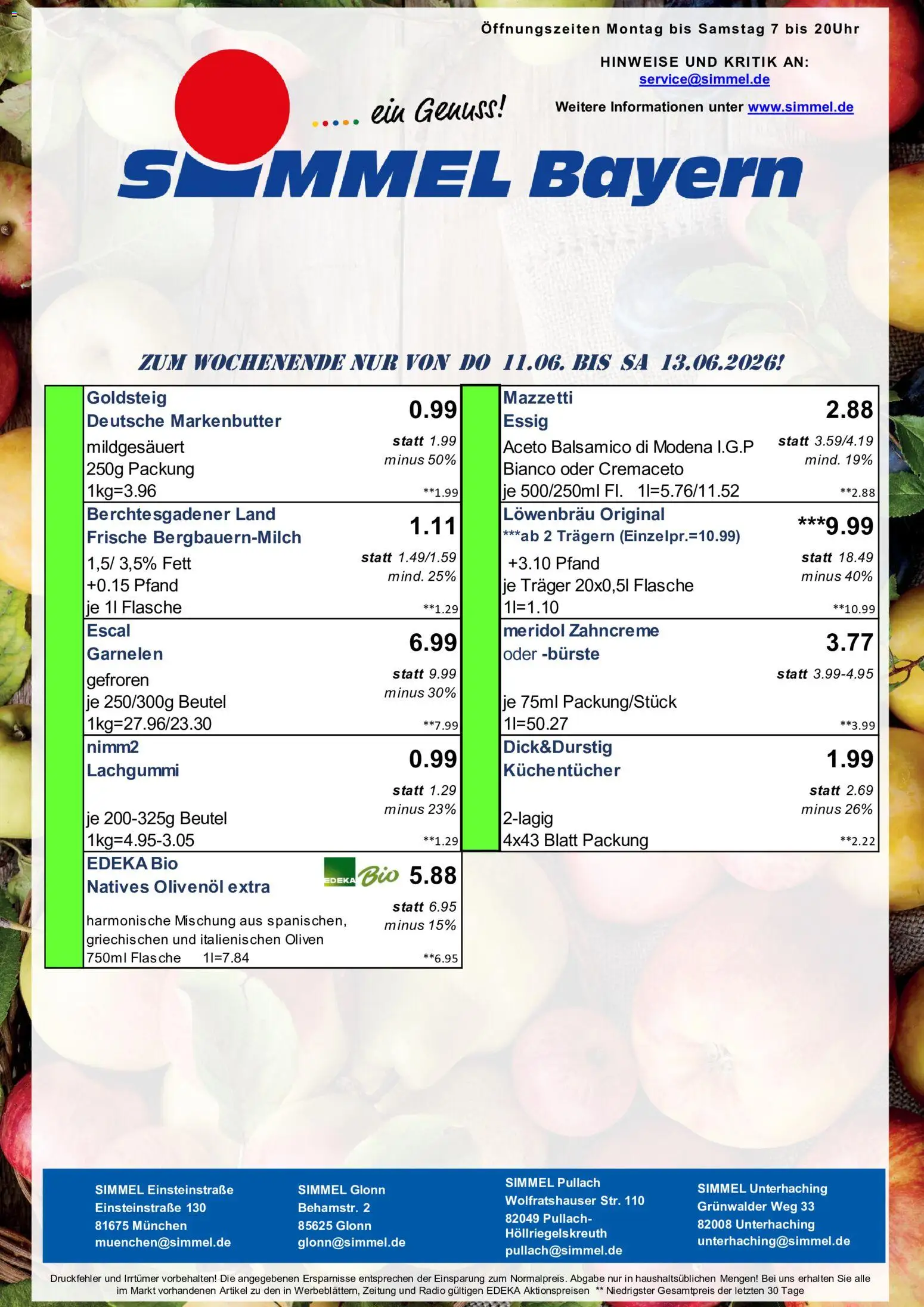 Simmel Bayern – gültig ab 08.06.2026 | Seite: 10 | Produkte: Balsamico, Olivenol, Garnelen, Bürste