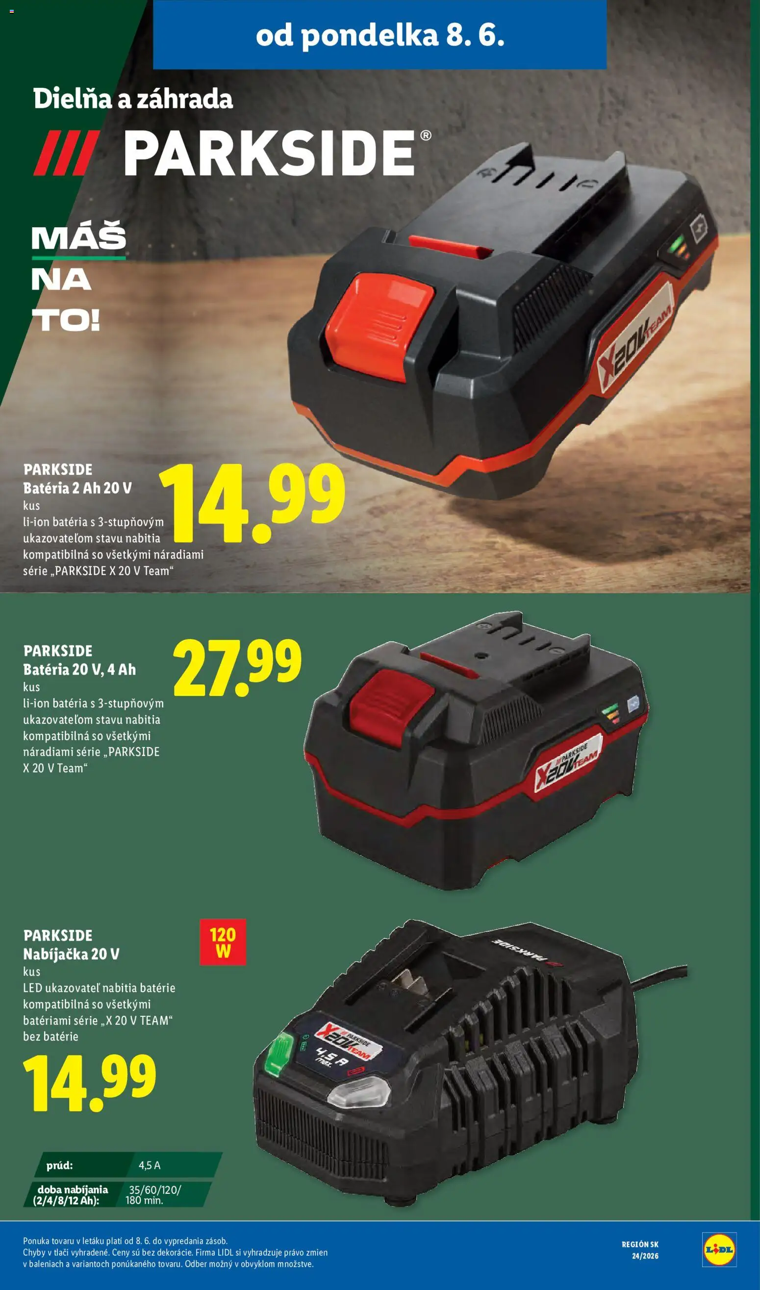 Nové Lidl akcie – leták je platný od 08.06.2026 | Strana: 53 | Produkty: Nabíjačka, Parkside, Led, Batéria