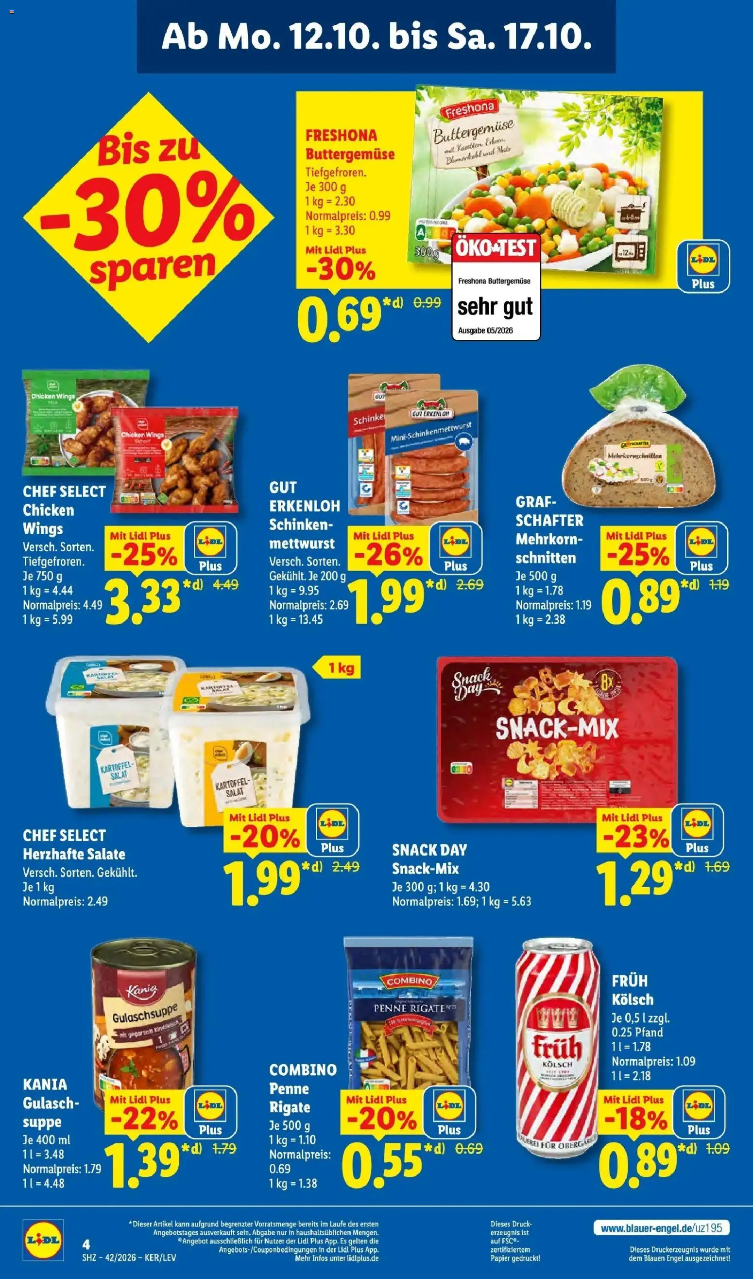 Lidl Prospekt Bergisch Gladbach (ab 12.10.2026) zum Blättern » Angebote | Seite: 4 | Produkte: Mais, Gulasch, Blumenkohl, Salat