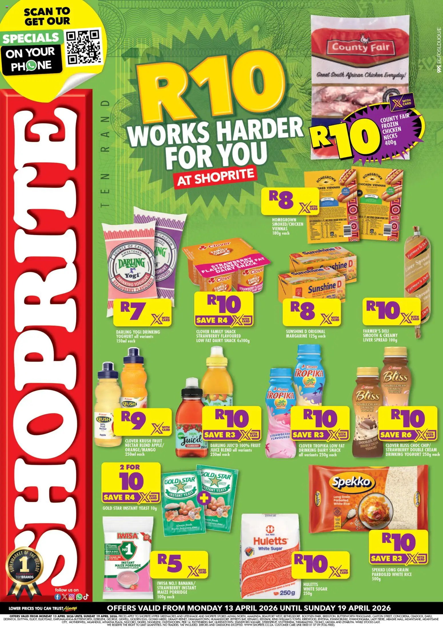 New Shoprite catalogue – valid from 13.04.2026 | Page: 1 | Products: Drone, Yoghurt, Chocolate, Fruit