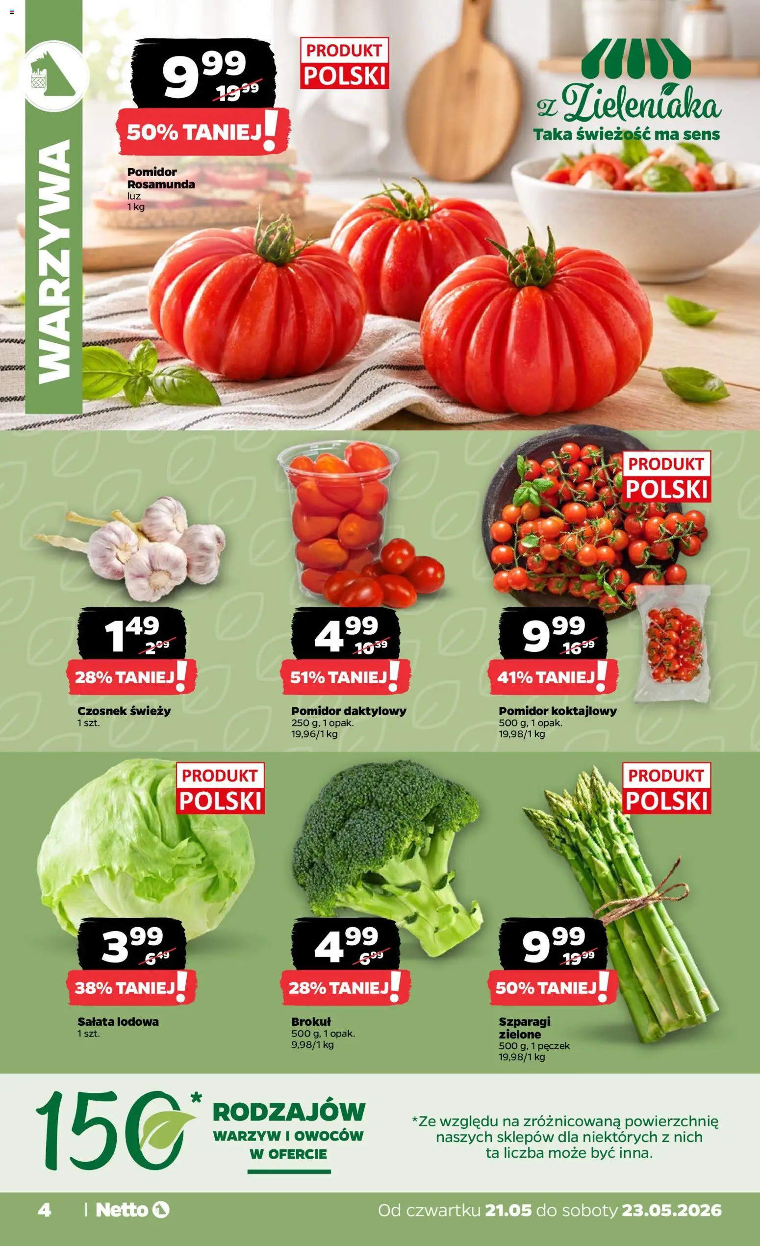 Netto gazetka od czwartku spożywcza od 21.05.2026 | Strona: 4 | Produkty: Czosnek, Brokuł, Szparagi, Warzywa