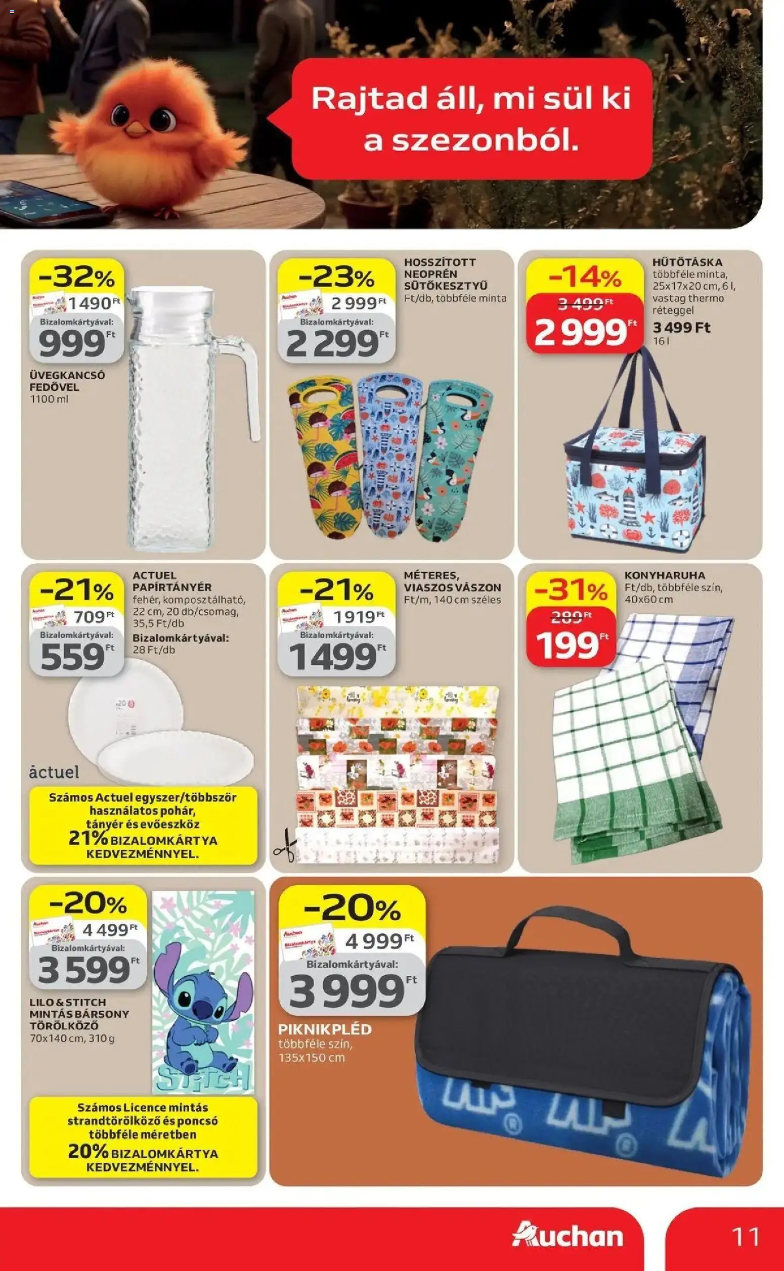 Auchan akciós ujság - amely érvényes a következő dátumtól: 09.04.2026 | Oldal: 11 | Termékek: Evőeszköz, Poncsó, Strandtörölköző, Konyharuha