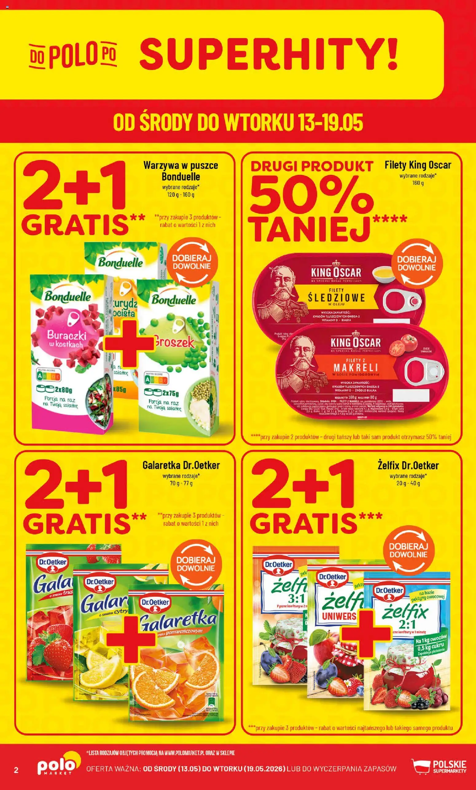 POLOmarket gazetka od 13.05.2026 | Strona: 2 | Produkty: Groszek, Galaretka, Ryby, Warzywa