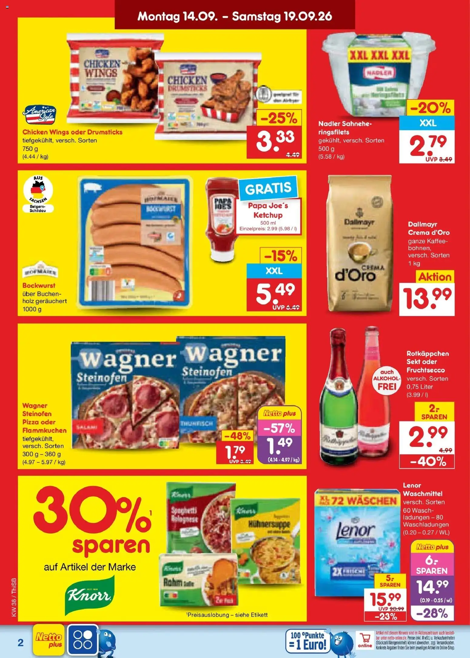 Netto Marken-Discount Prospekt Pirna – gültig ab 14.09.2026 | Seite: 2 | Produkte: Fruchtsecco, Waschmittel, Rotkäppchen, Ketchup