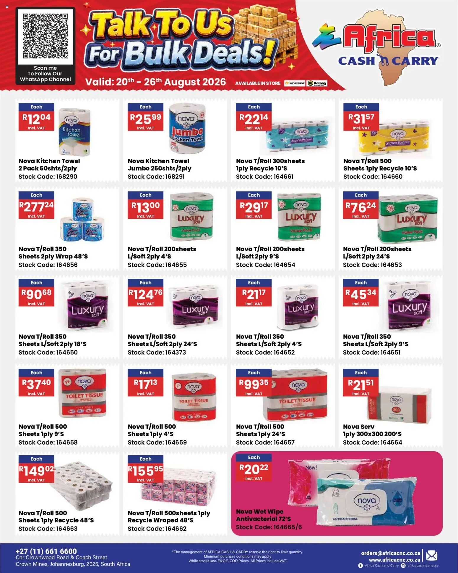 New Africa Cash & Carry catalogue – valid from 20/08/2026 | Page: 65 | Products: Toilet, Towel, Stock