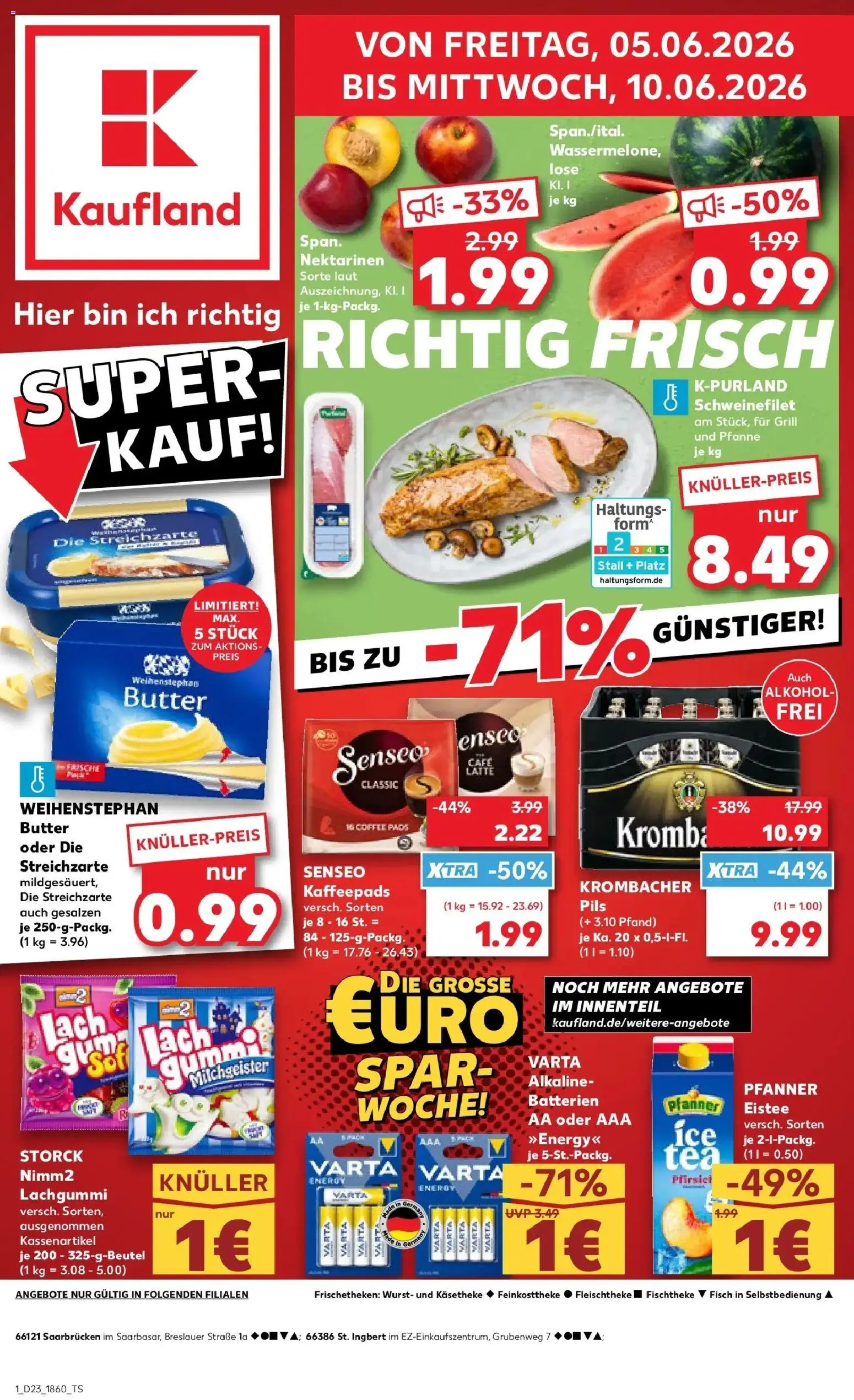 Kaufland Prospekt St. Ingbert – gültig ab 04.06.2026 | Seite: 1 | Produkte: Batterien, Nektarinen, Pfanner eistee, Pfirsich